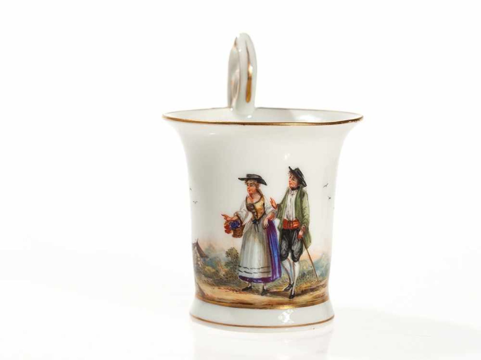 4 Hamann Porcelain Cups w/ Gold Accetuations, Dresden, 1903-33 Porcelain with colourful - Bild 2 aus 12