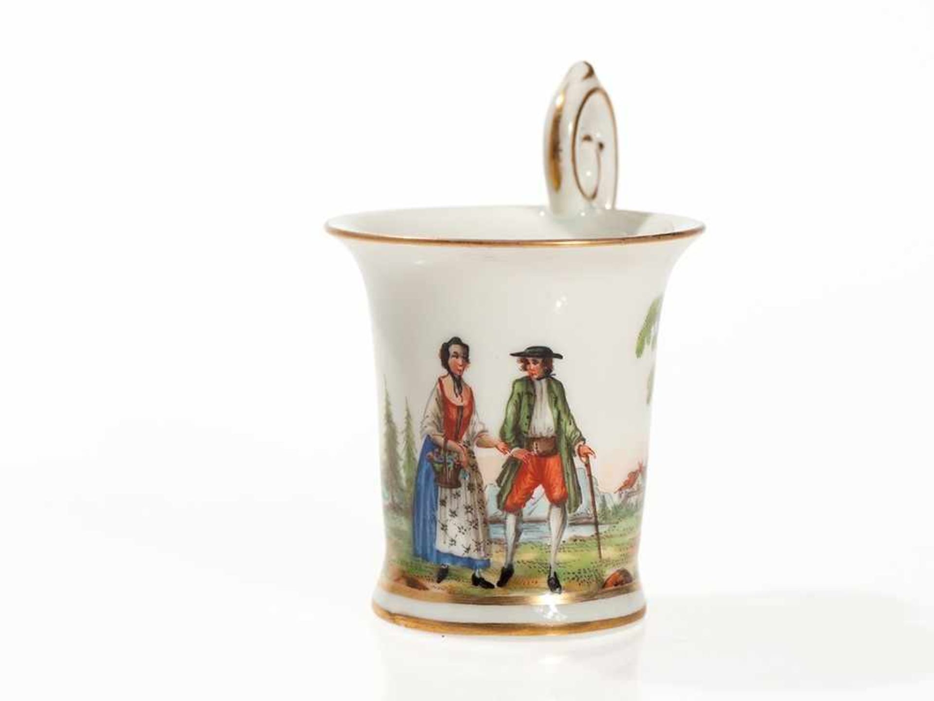 4 Hamann Porcelain Cups w/ Gold Accetuations, Dresden, 1903-33 Porcelain with colourful - Bild 7 aus 12