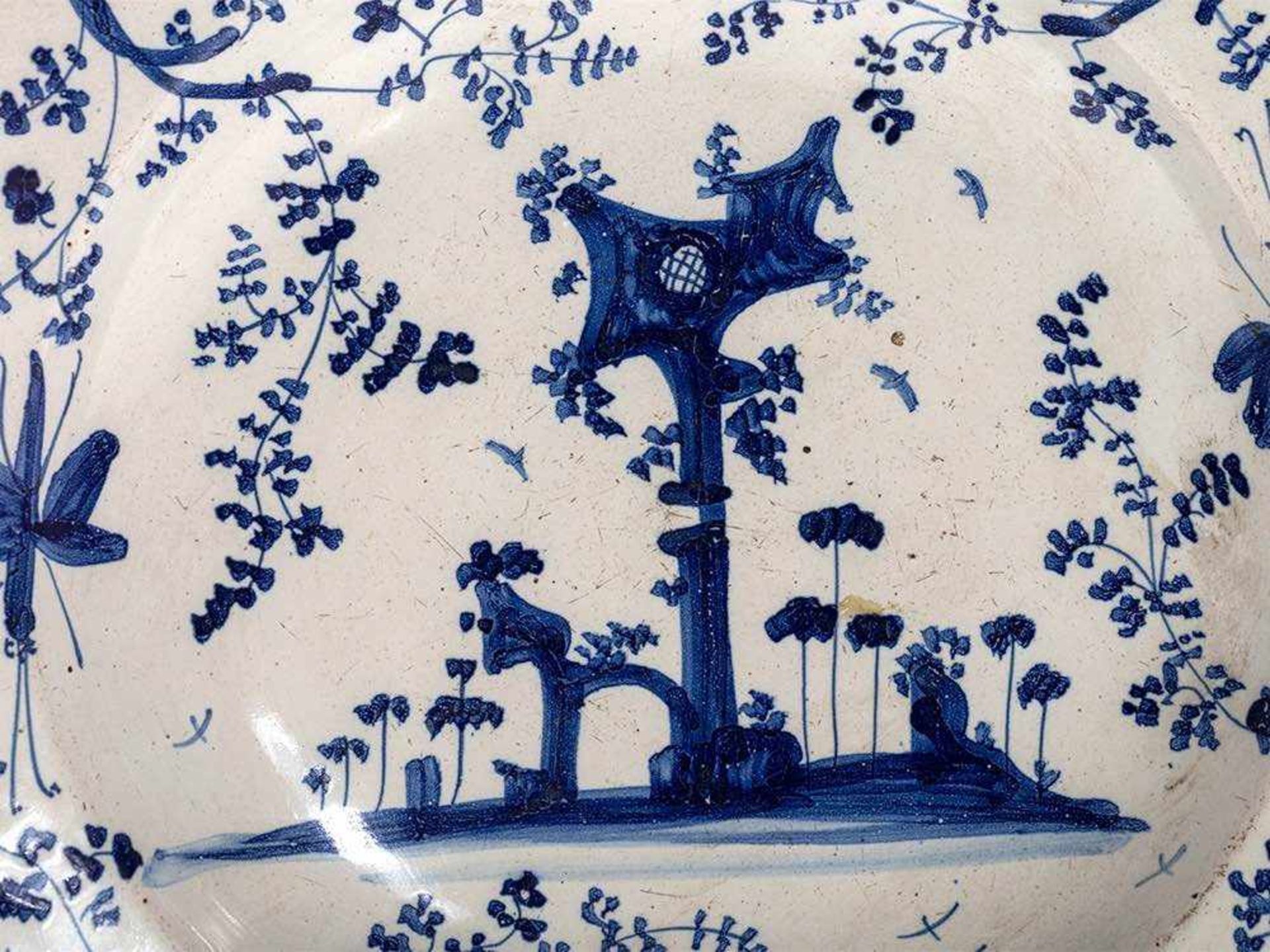 Maiolica Dish with Blue-White-Décor, Italy, 18th Century Maiolica, white glaze with blue paintingh - Bild 14 aus 15