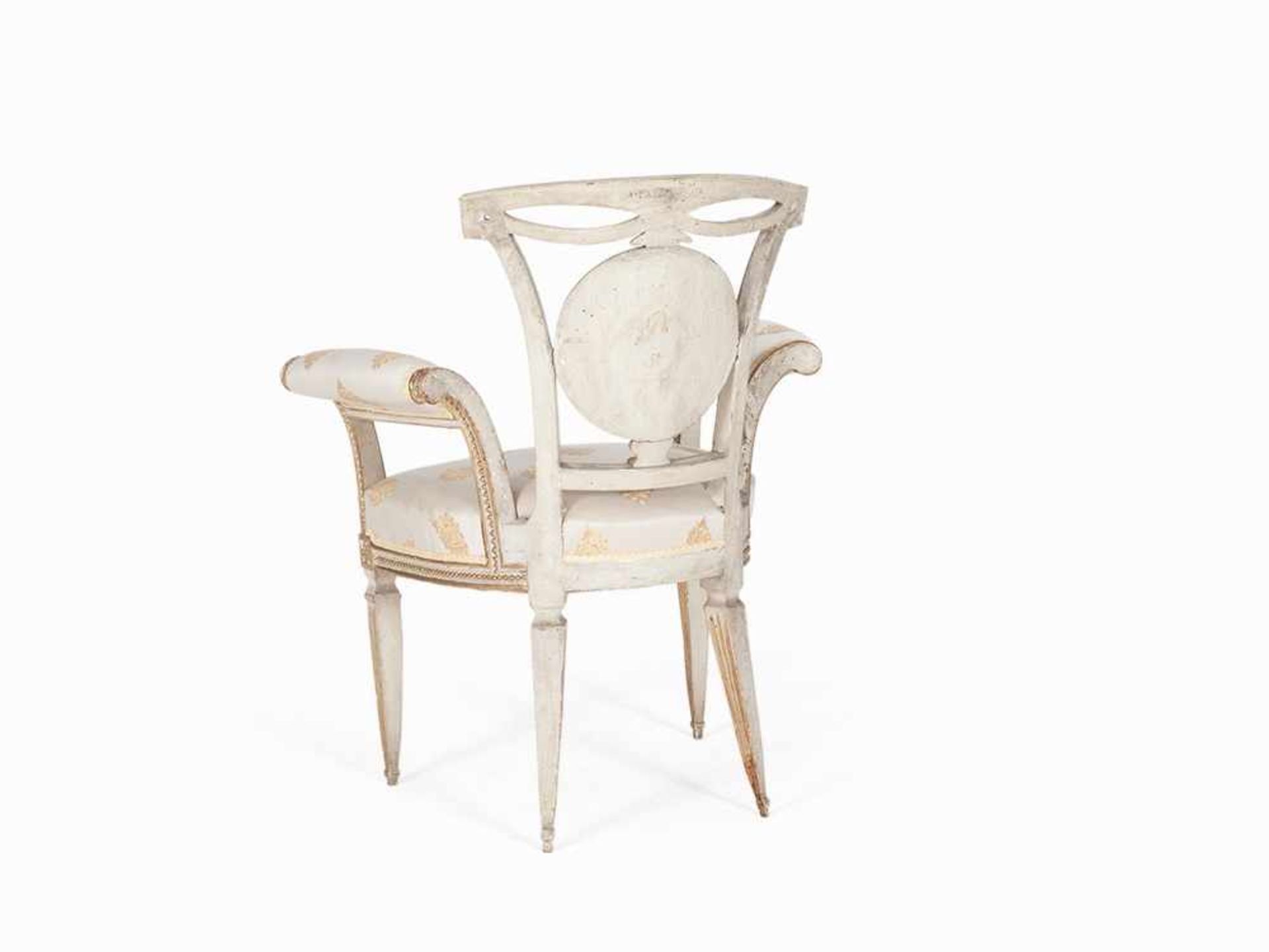 Pair of Armchairs, Lucca, around 1790 Solid wood, carved, white painted and partial gold-plated, - Image 10 of 10