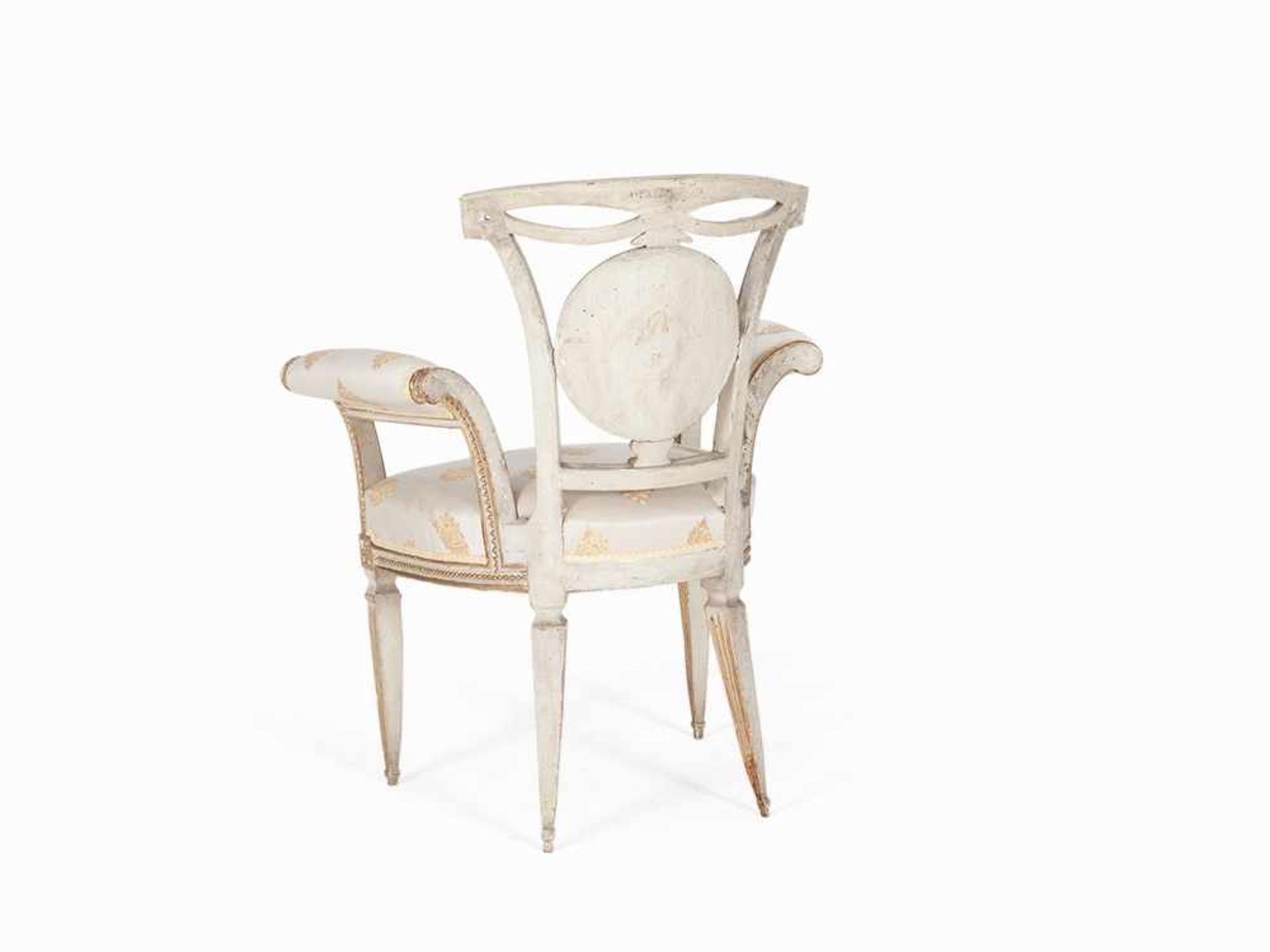 Pair of Armchairs, Lucca, around 1790 Solid wood, carved, white painted and partial gold-plated, - Bild 10 aus 10