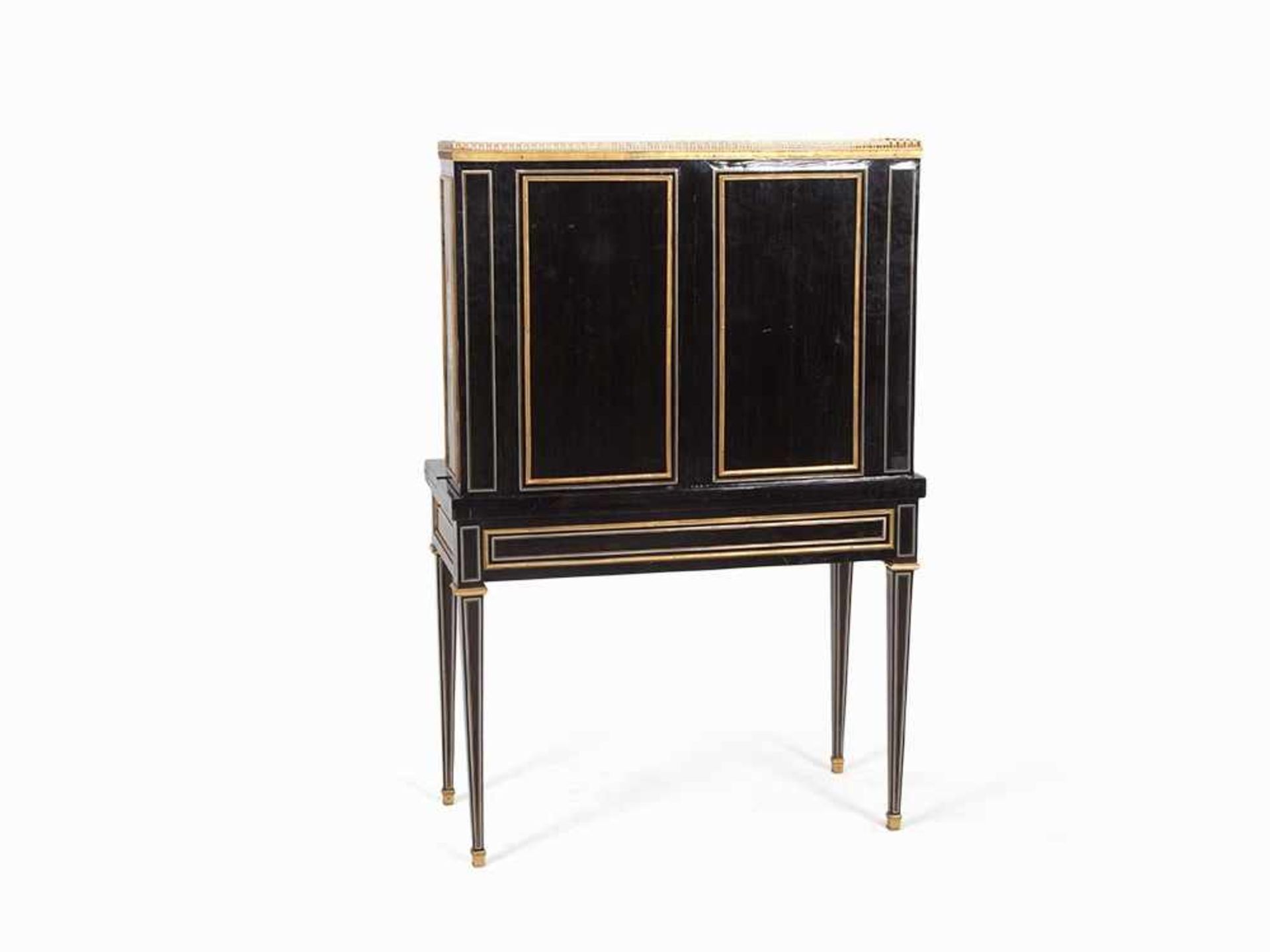 Bonheur Du Jour, Ebony-Veneered, France, Late 18th C. Ebony and mahogany veneer, mother-of-pearl, - Bild 4 aus 13