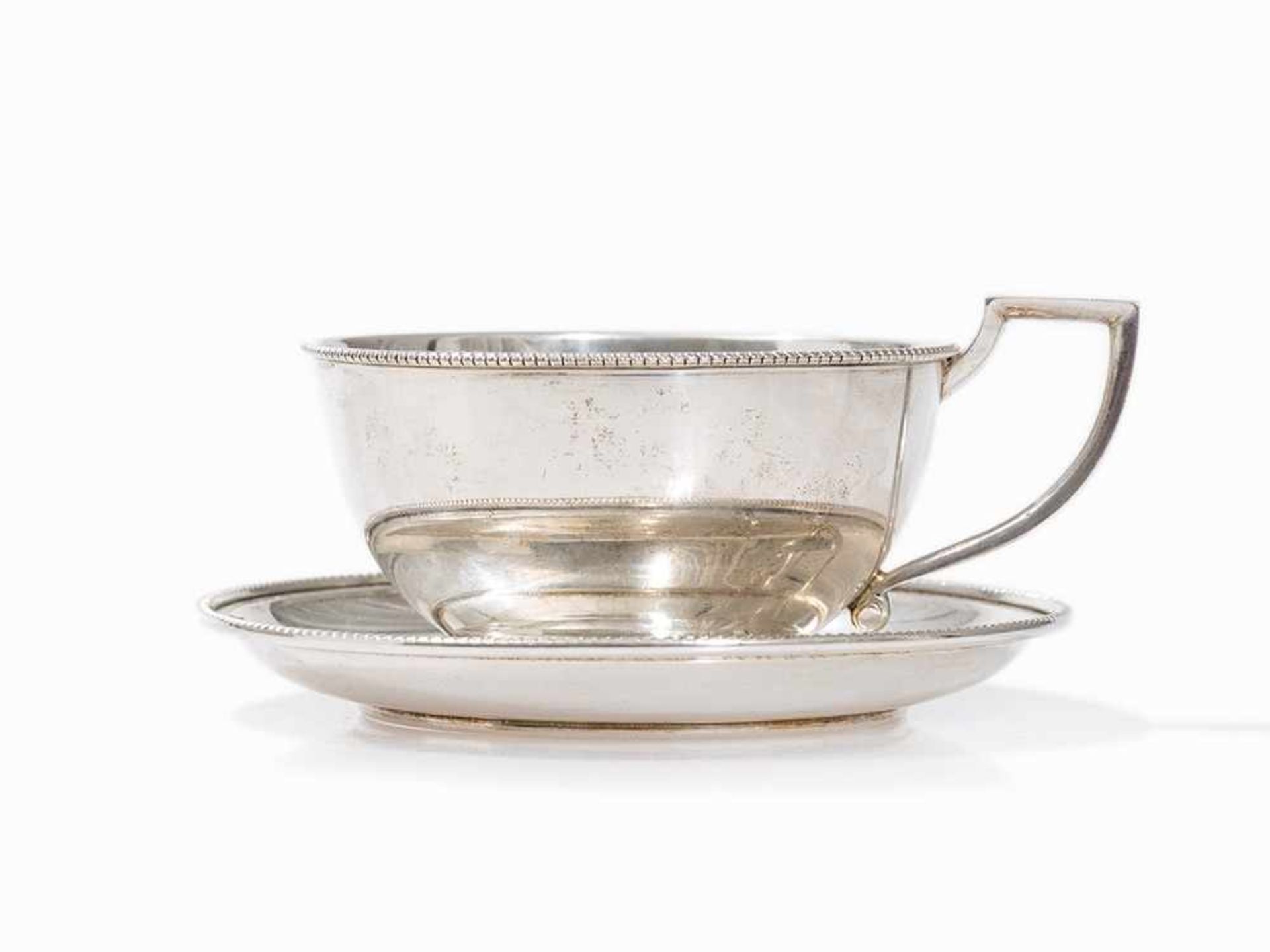 Silver Teacup with matching Saucer, Austria-Hungary, c. 1890 800 silver, cast and chased Austria, - Bild 2 aus 9