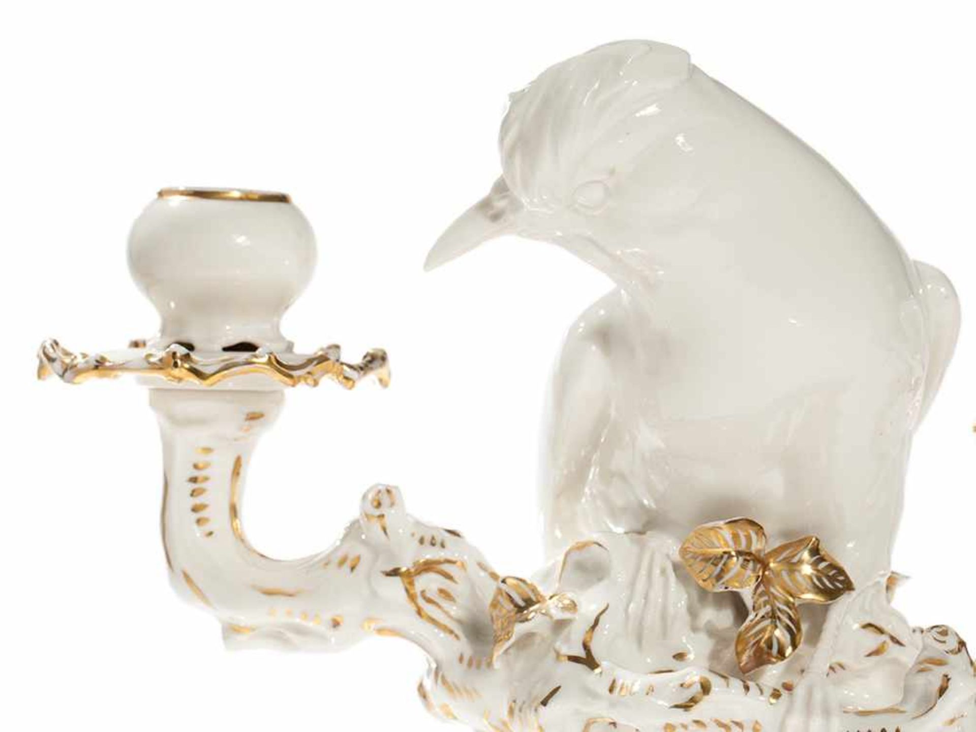 Lorenz Hutschenreuther Selb Candlestick with Bird, 1920-1938 Porcelain, white glaze and gold - Bild 6 aus 11