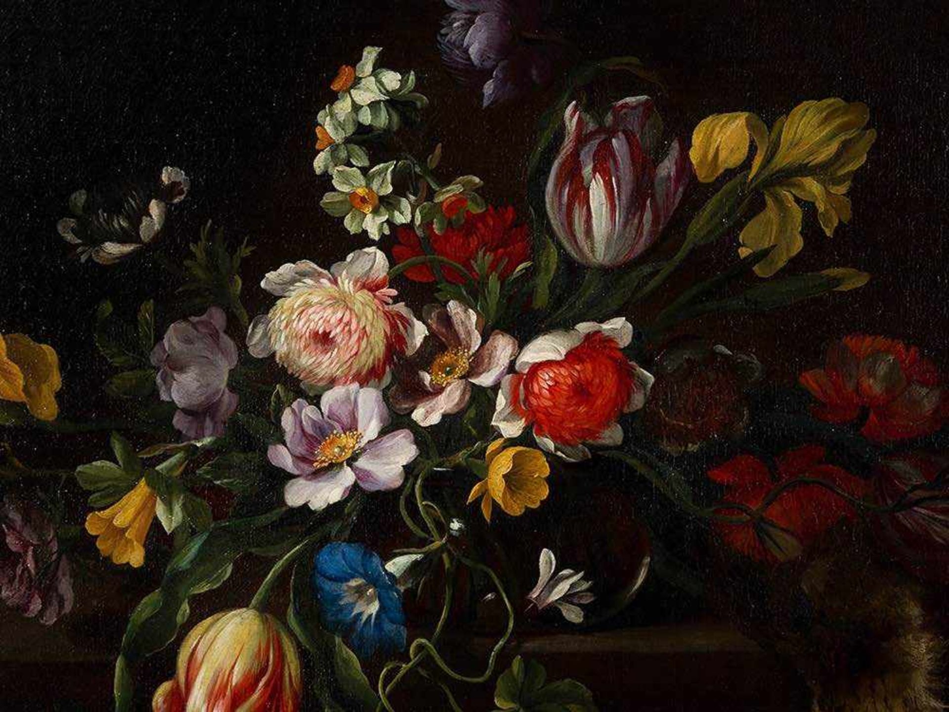 Giovanni Stanchi, Hunting Still Life with Flowers, Oil, 17th C. Oil on canvas, relined Italy, 17th - Bild 4 aus 9