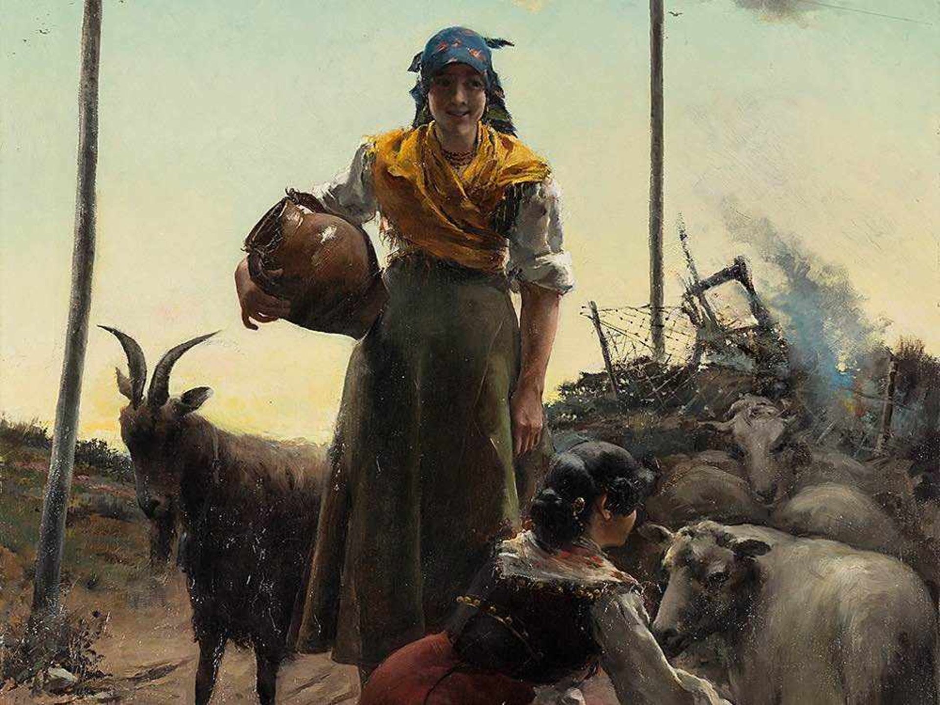 José Oliva Rodrigo (c. 1855-?), Two Shepherdesses, Oil, 1886 Oil on canvas Spain, 1886 José Oliva