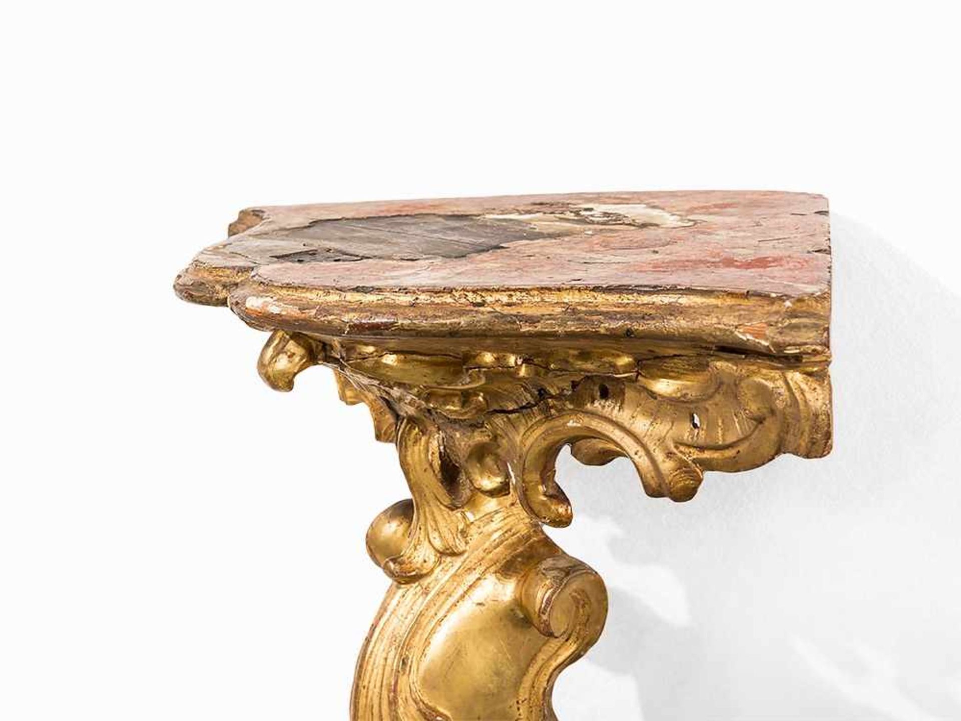 Louis XV, Corner Console, France, 2nd H. 18th C. Wood, carved and gilt France, 2nd half of the - Bild 8 aus 12