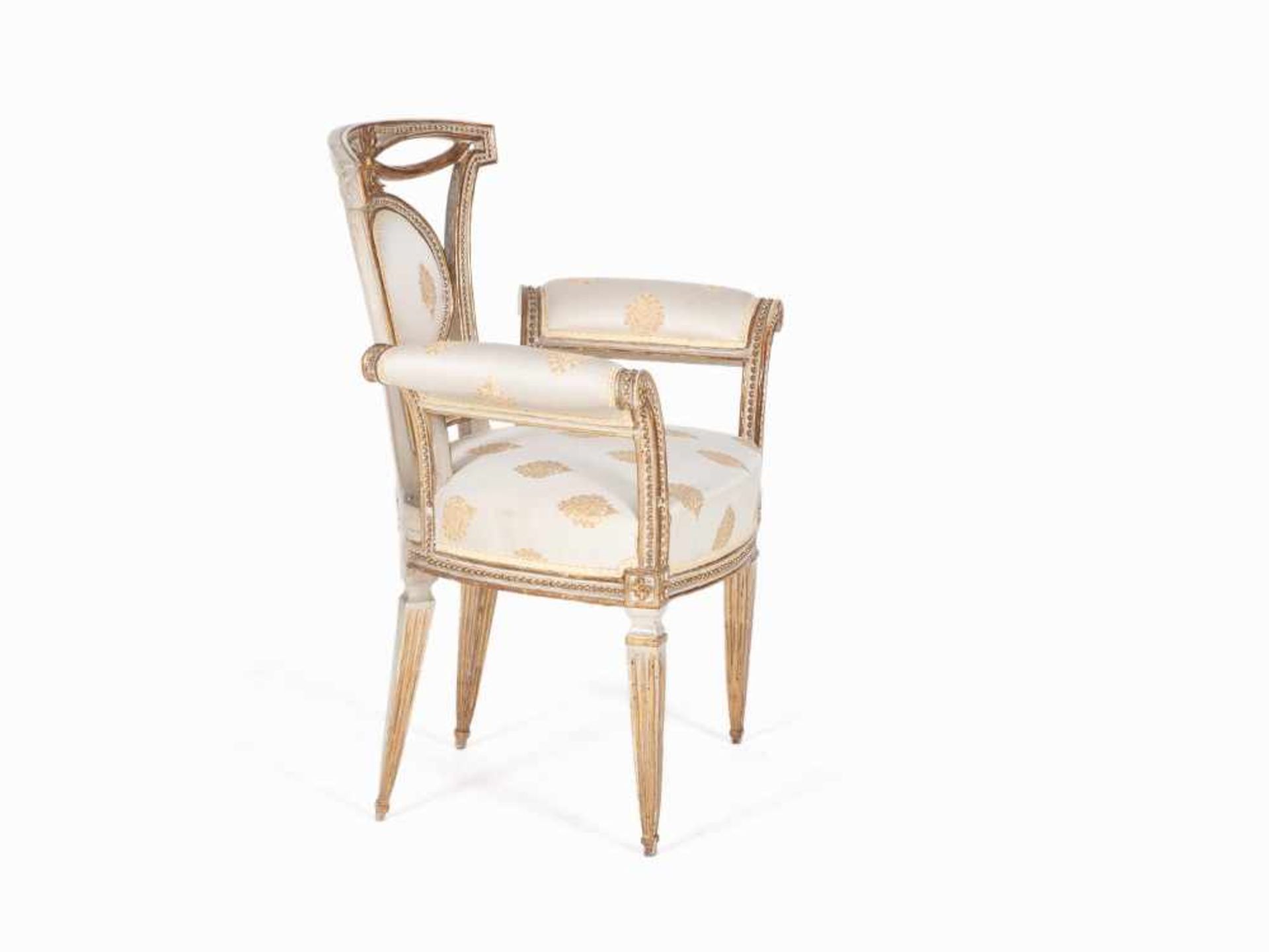 Pair of Armchairs, Lucca, around 1790 Solid wood, carved, white painted and partial gold-plated, - Bild 9 aus 10