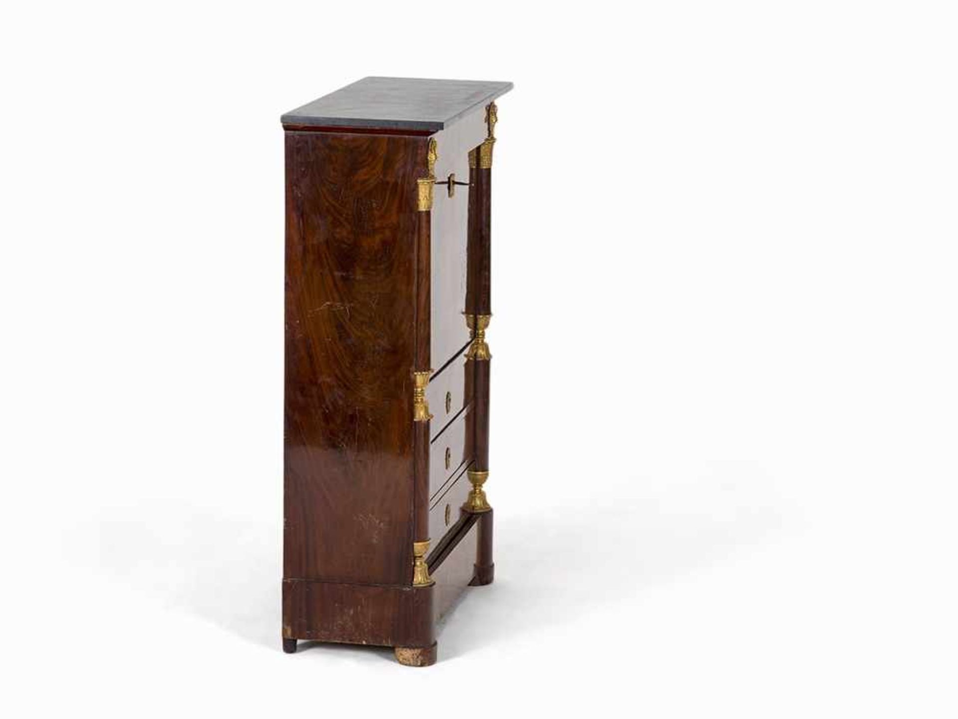 Empire Secretary, Mahogany Veneered, France, c. 1800 Mahogany veneered, gilded bronze, black marble, - Bild 4 aus 15