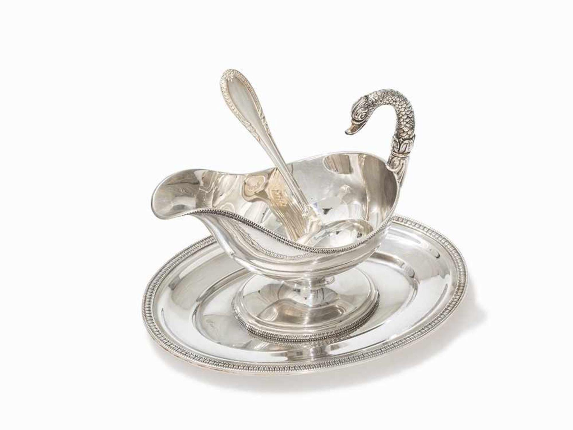 A Sauce Boat with Stand & Ladle, Ricci Argentieri, 20th C. 800 silver Italy, Alessandria, 2nd half - Bild 2 aus 13