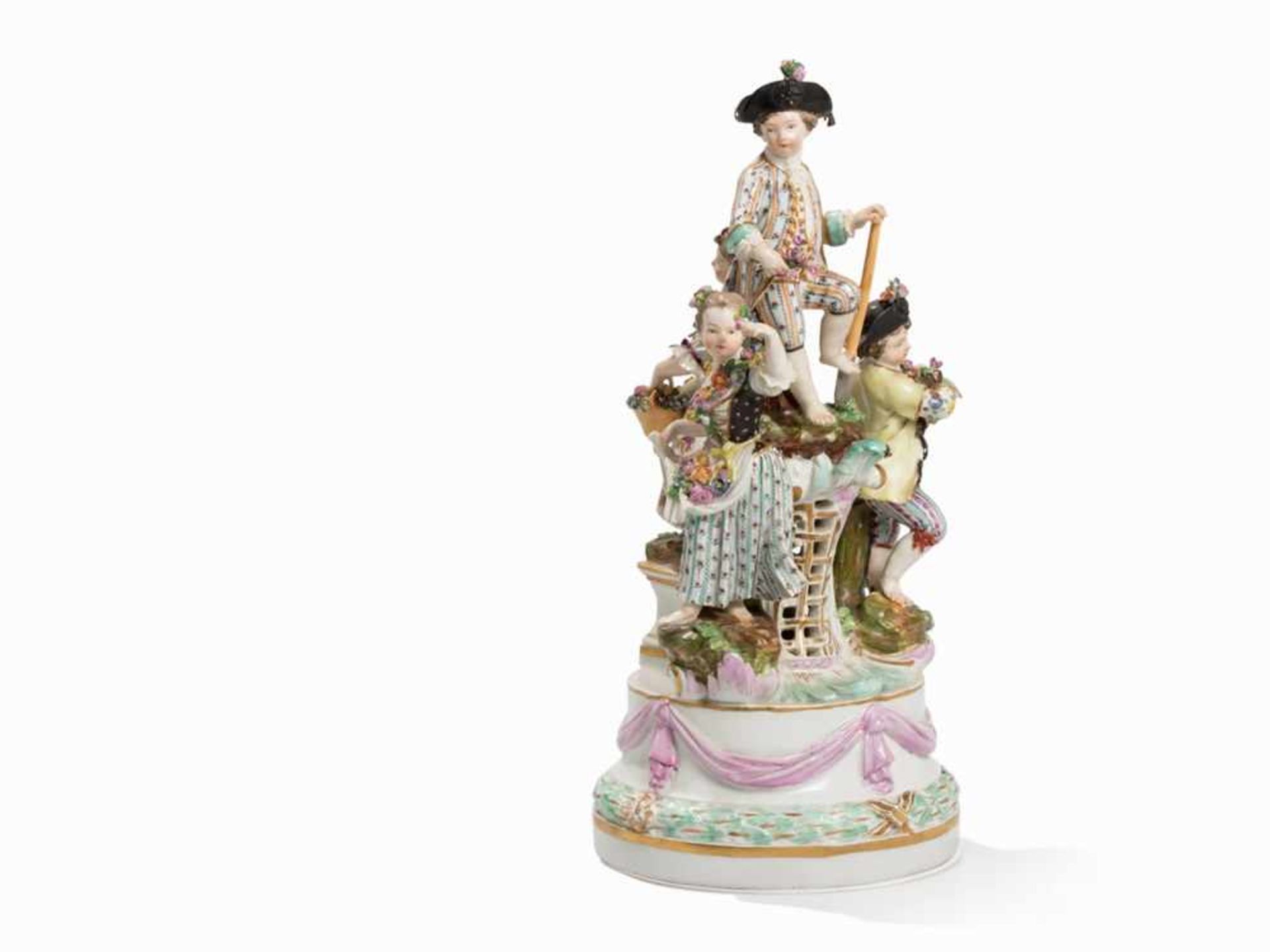 Figural Group with Four Gardener's Children, 1774-1817 Porcelain, polychrome painted, parcel-gilt