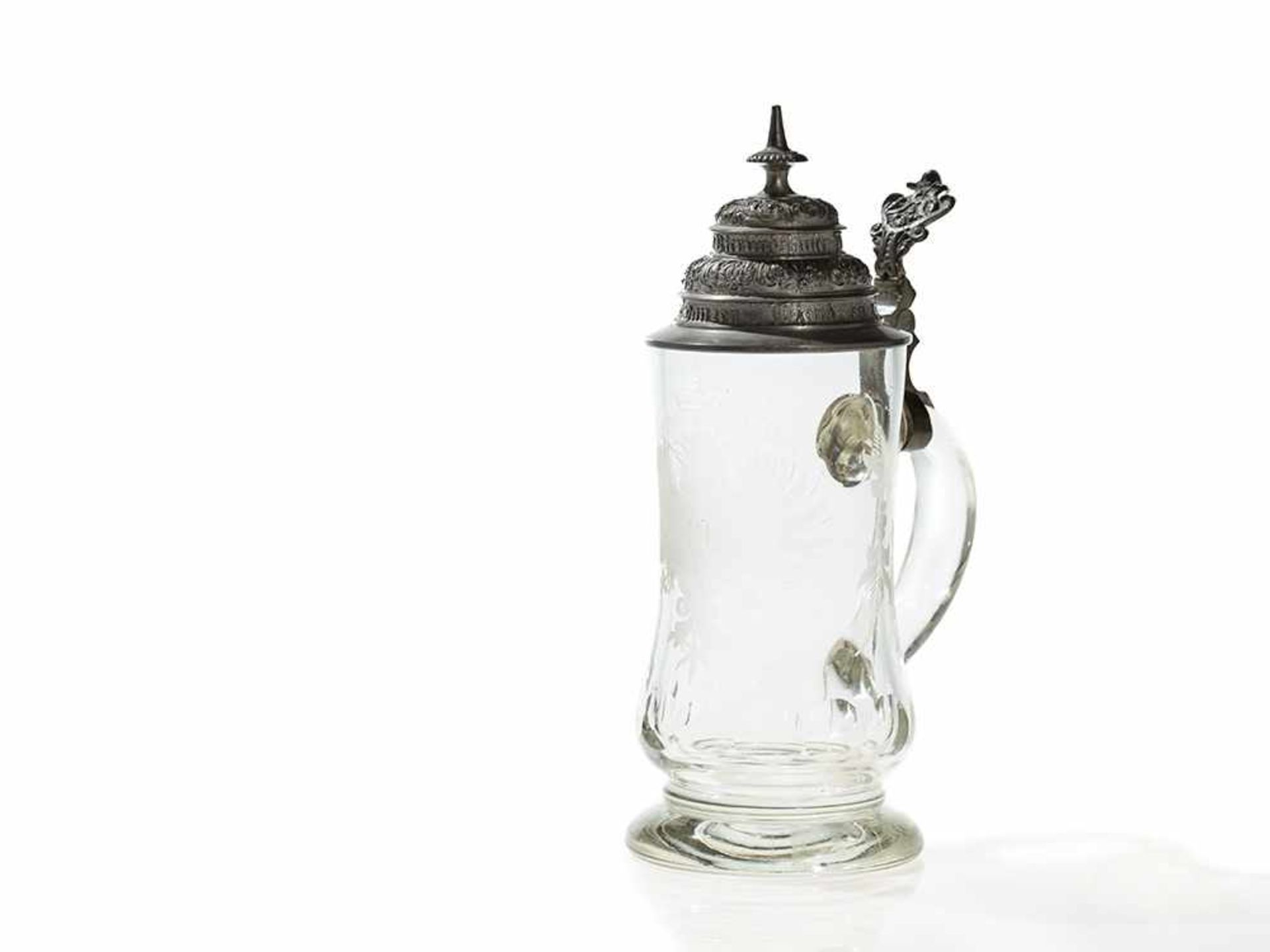 Two Lidded Beer Steins with Pewter Lids, Germany, around 1900 Cut glass with pewter elements - Bild 2 aus 10