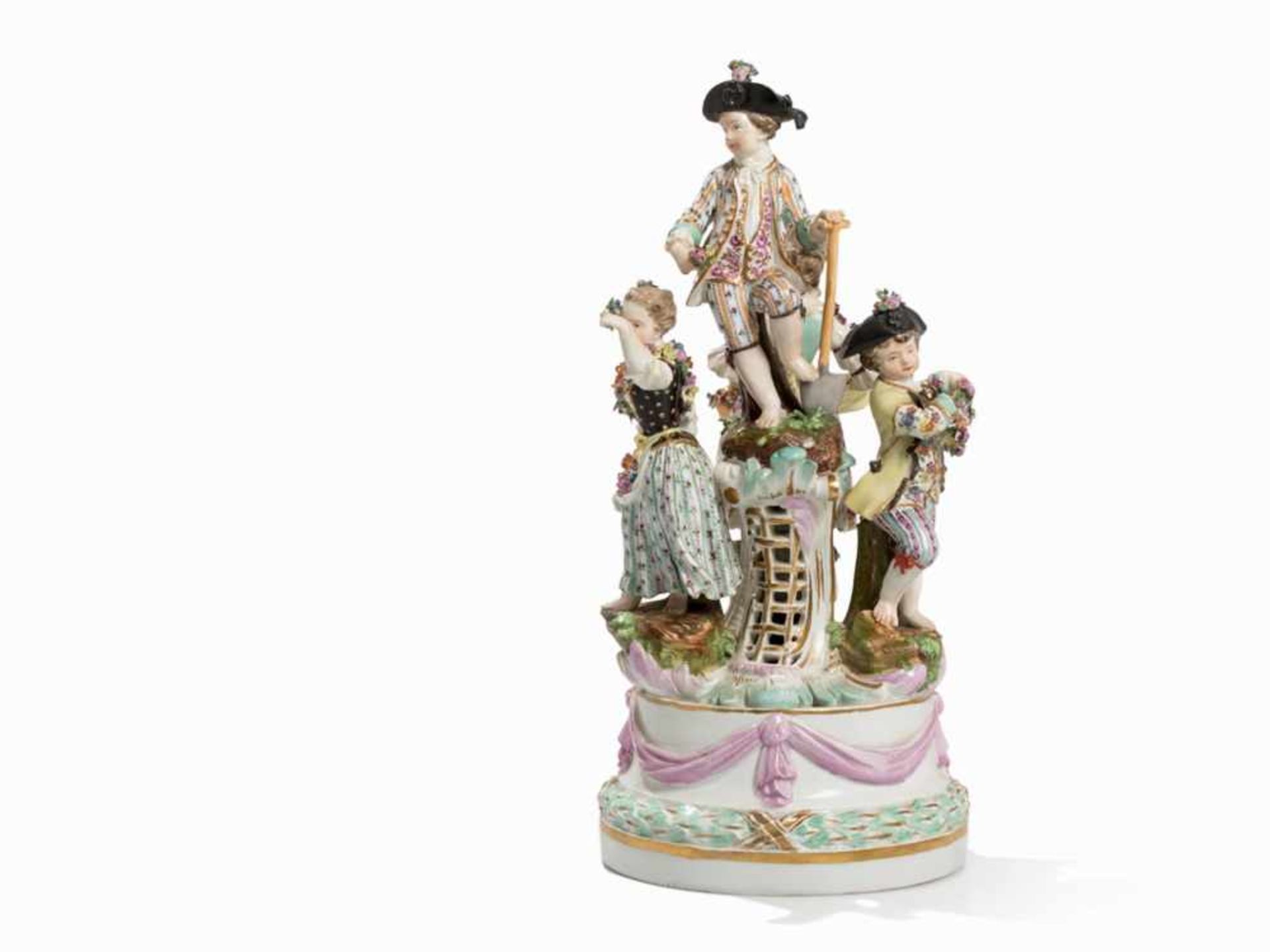 Figural Group with Four Gardener's Children, 1774-1817 Porcelain, polychrome painted, parcel-gilt - Bild 8 aus 12