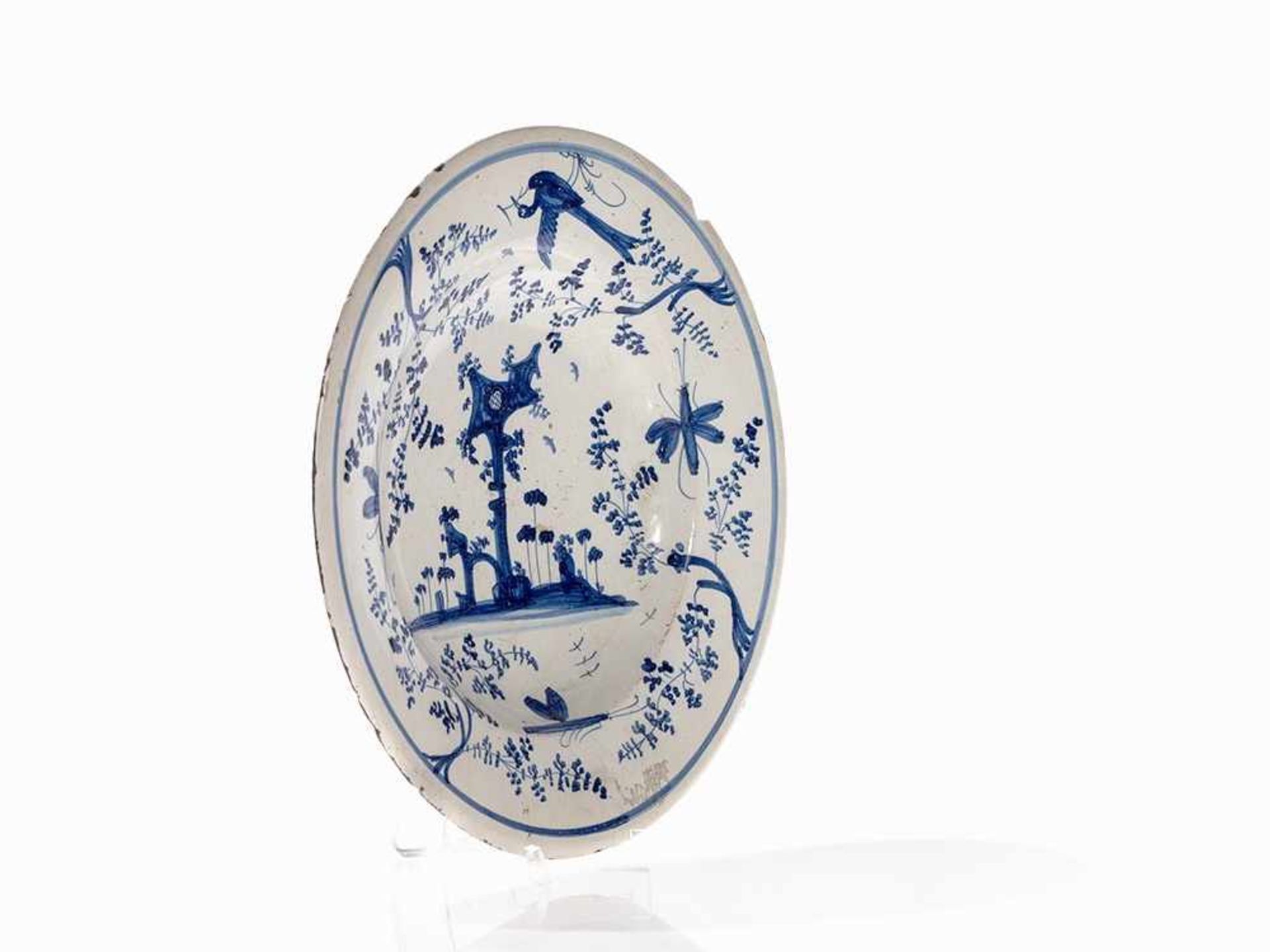 Maiolica Dish with Blue-White-Décor, Italy, 18th Century Maiolica, white glaze with blue paintingh - Bild 4 aus 15