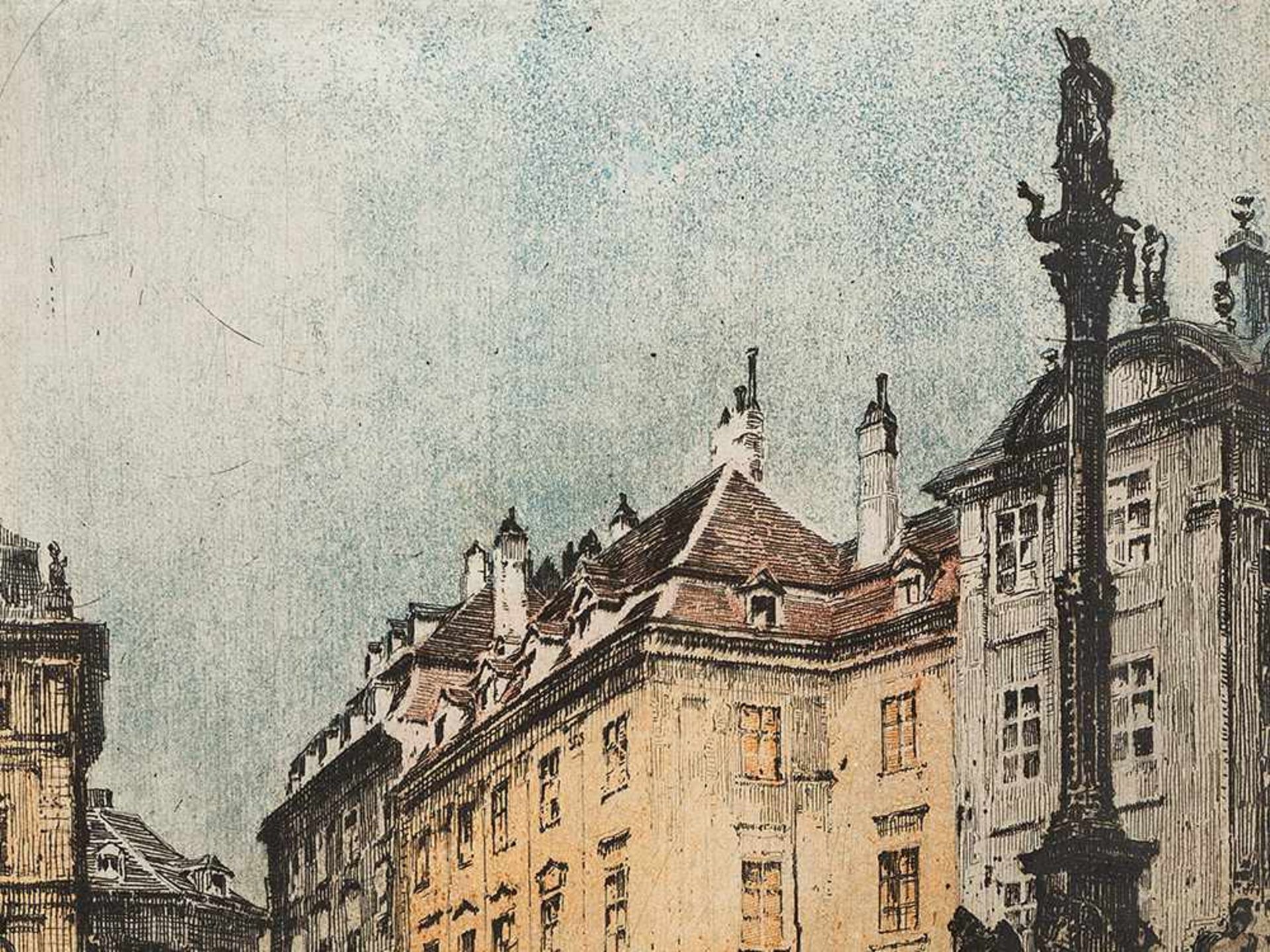 Luigi Kasimir, Mariensäule Am Hof, Farbradierung, Wien, 1911 Farbradierung auf Velin. Luigi - Bild 4 aus 5