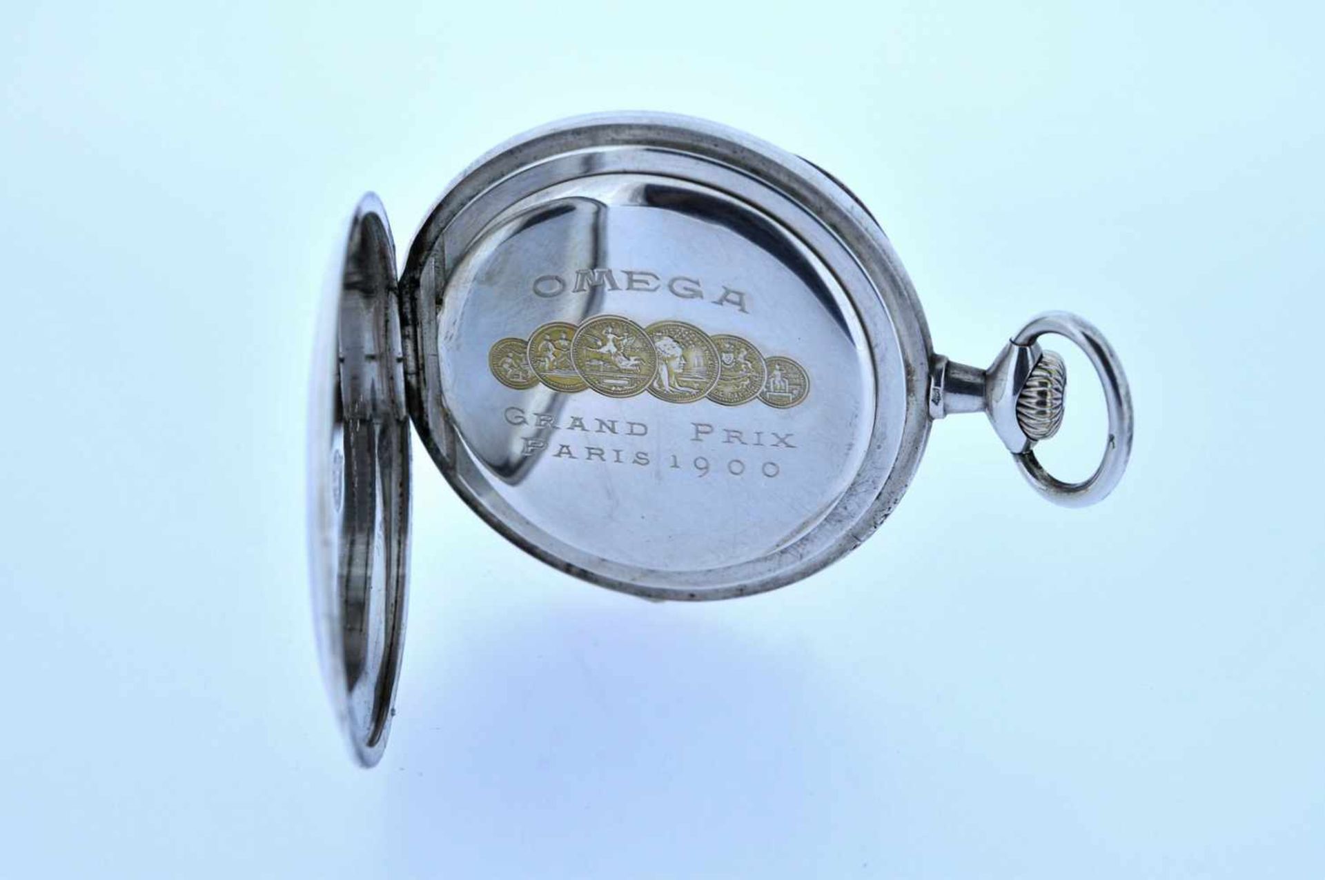 Silberne Taschenuhr Silberne Taschenuhr mit kleiner Sekunde, Omega, Breguetspirale, Ankerwerk, - Bild 4 aus 4