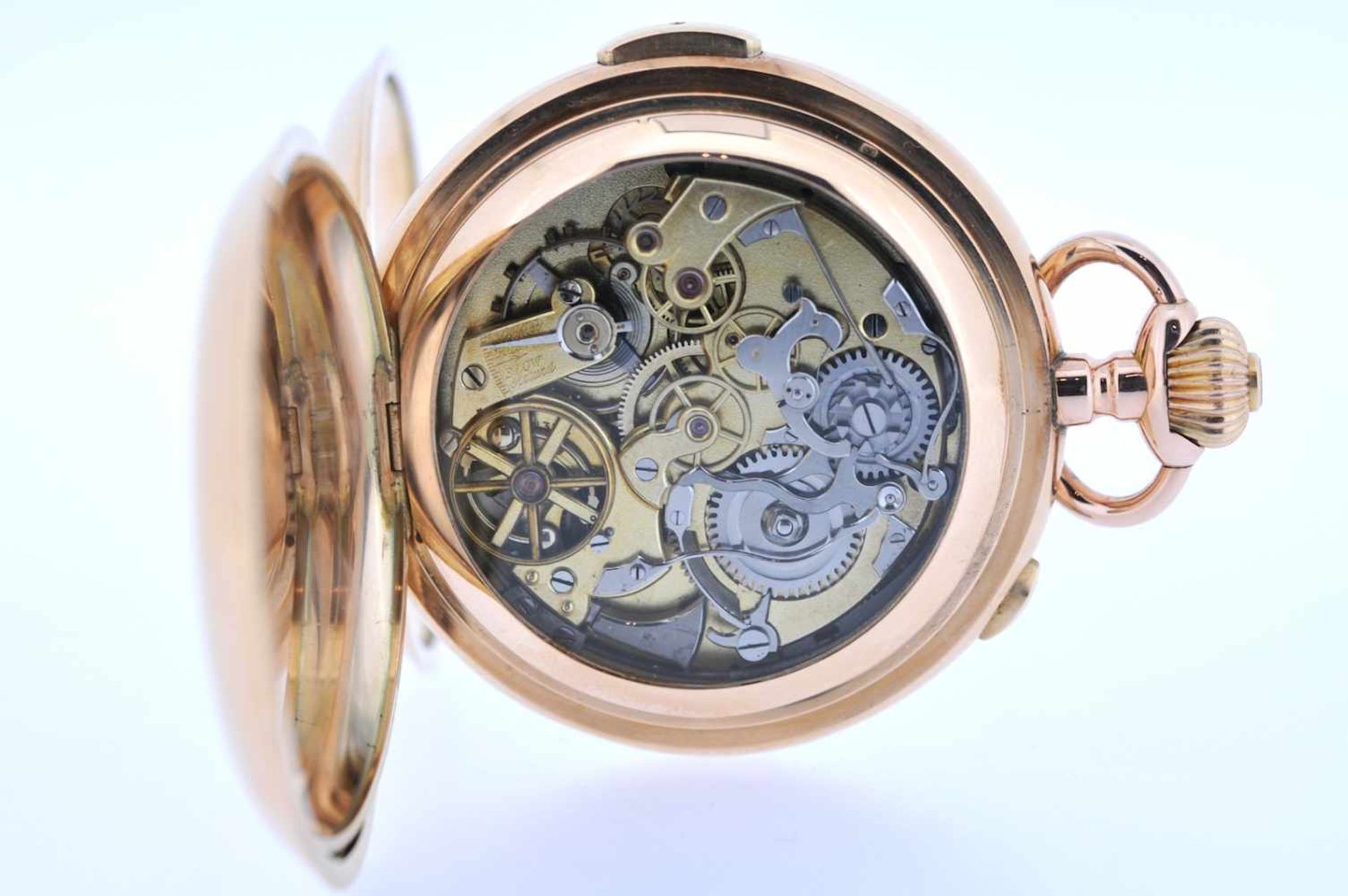 Minutenrepetierer Goldene Taschenuhr mit Springdeckel und Viertelstundenschlagwerk und kleiner - Image 2 of 3