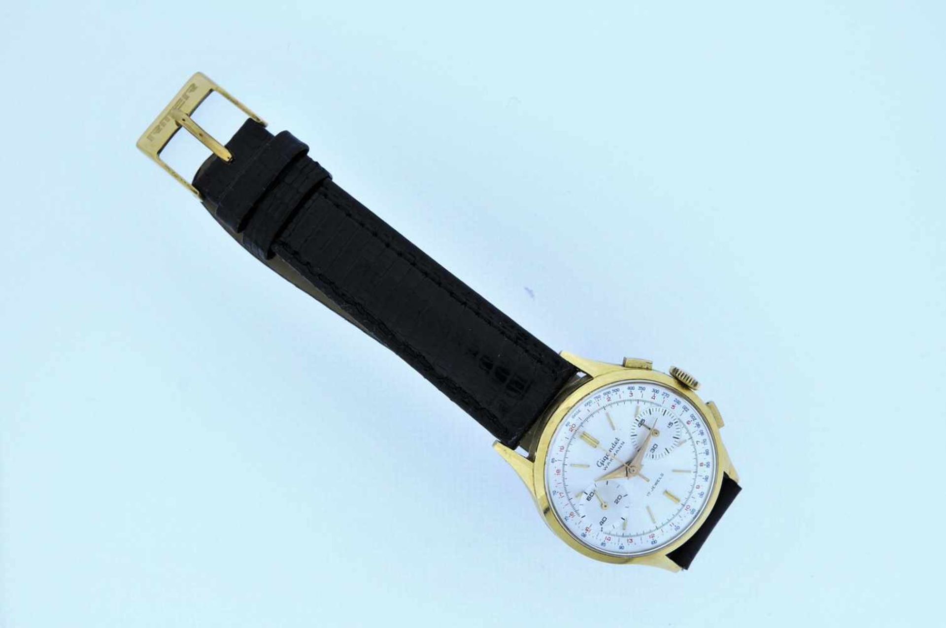 Gigandet Goldene 18karätige Armbanduhr an Lederband, Gigandet Wakmann, Chronograph, Stoppfunktion, - Bild 3 aus 5