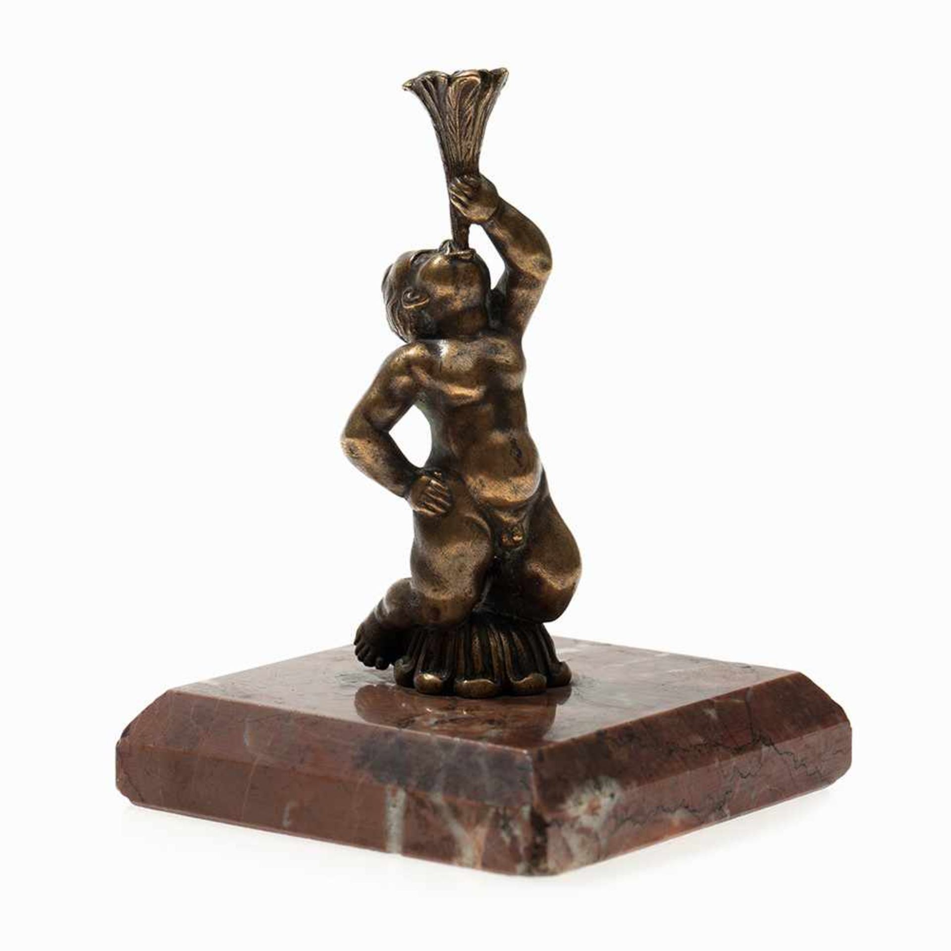 Miniatur Wiener Bronze 'Kleiner Hornbläser”, um 1880 Bronze auf Rosso Verona Marmorplinthe. - Bild 5 aus 5
