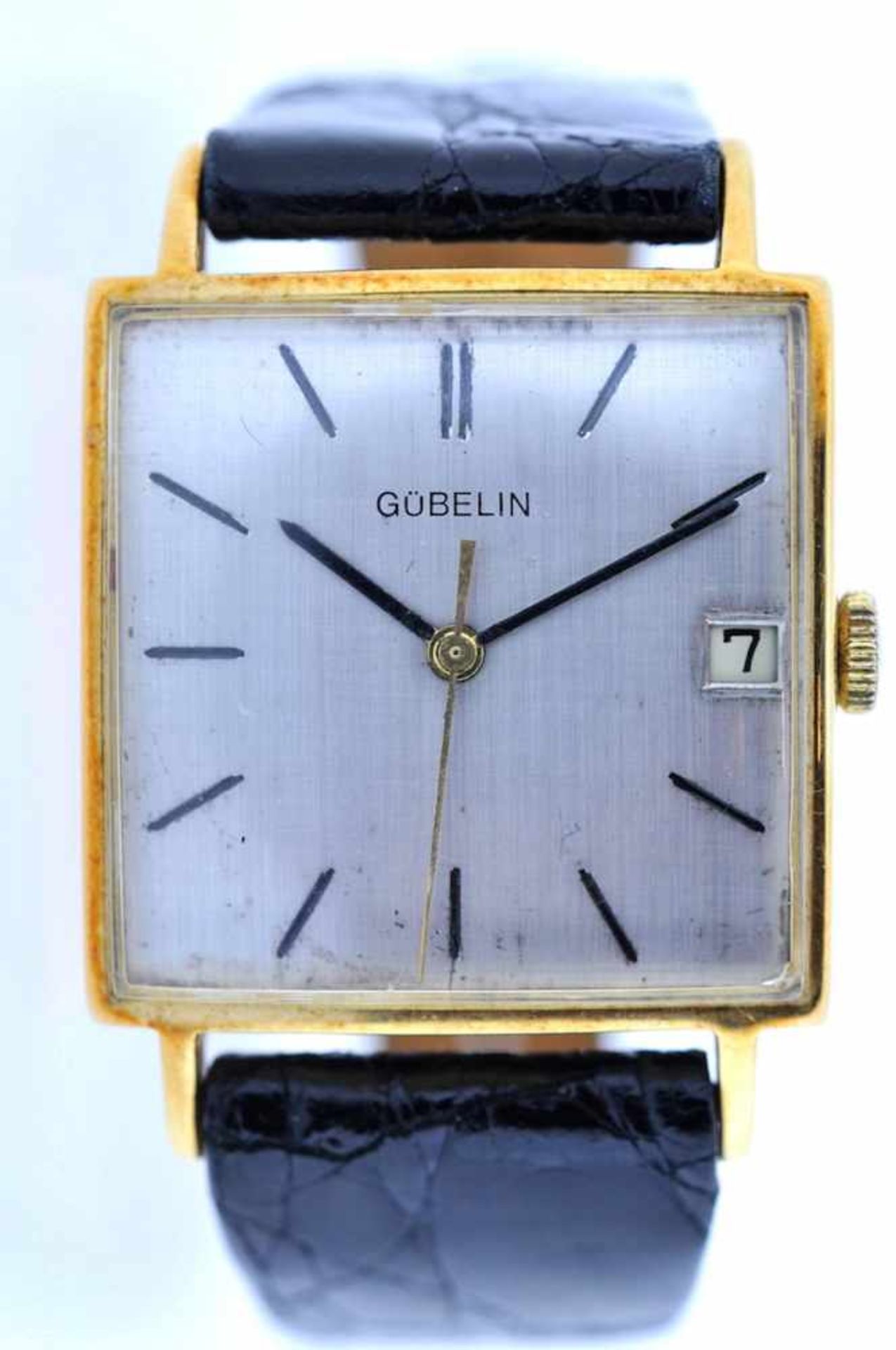 Gübelin Goldene 18karätige Armbanduhr an Lederband, Gübelin, Automatik, Ankerwerk, Datumsanzeige, - Bild 2 aus 4