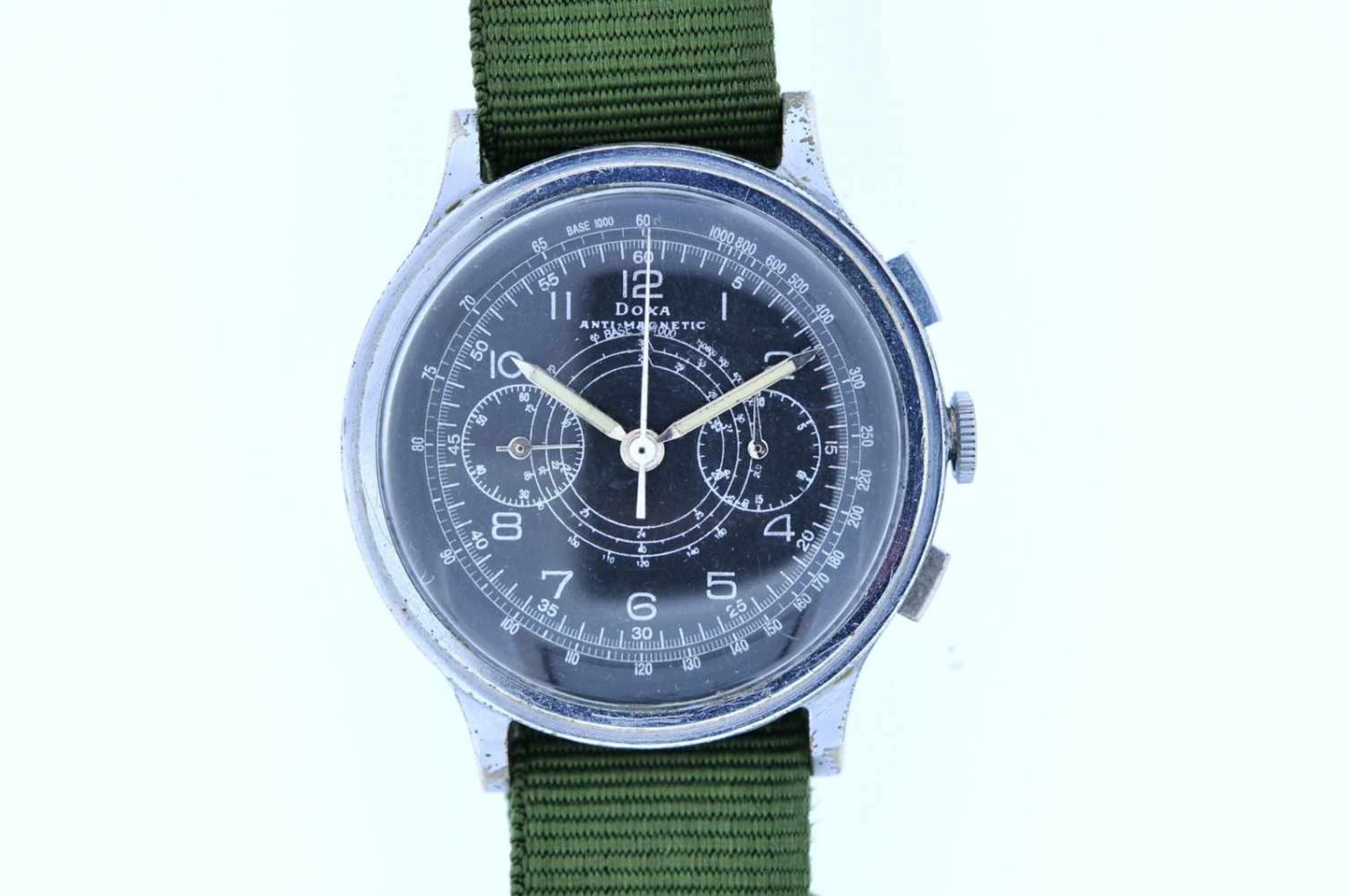 Doxa Edelstahl Armbanduhr an Textilband, Doxa Anti-Magnetic, Fliegerchronograph, Stoppfunktion, - Image 3 of 3