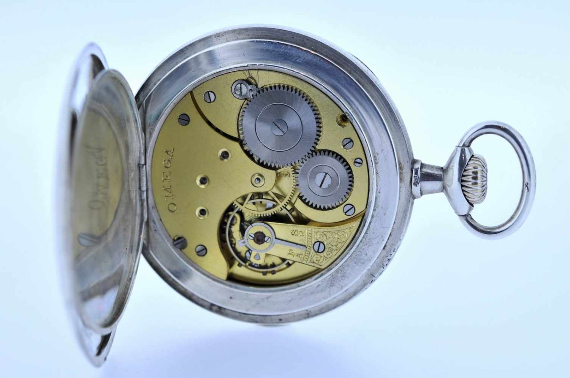 Silberne Taschenuhr Silberne Taschenuhr mit kleiner Sekunde, Omega, Breguetspirale, Ankerwerk, - Bild 2 aus 4