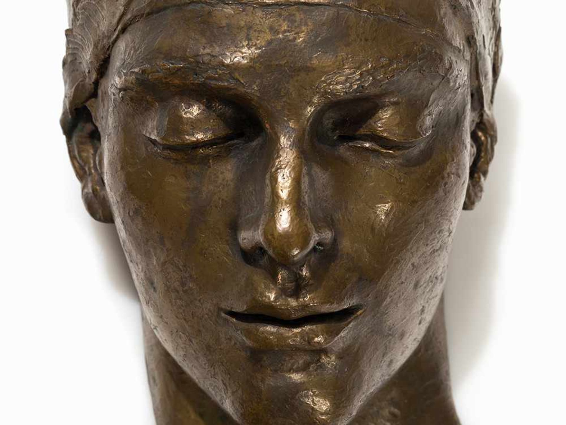 Manolo Pascual (1902-1983), Junger Mann (Totenmaske), 20. Jh. Bronze, patiniert. Wohl USA, 2. Hälfte - Bild 2 aus 6