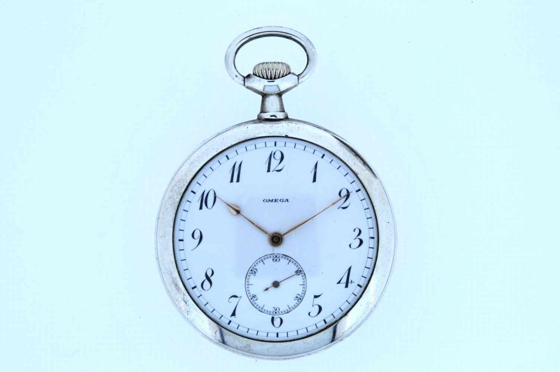 Silberne Taschenuhr Silberne Taschenuhr mit kleiner Sekunde, Omega, Breguetspirale, Ankerwerk,