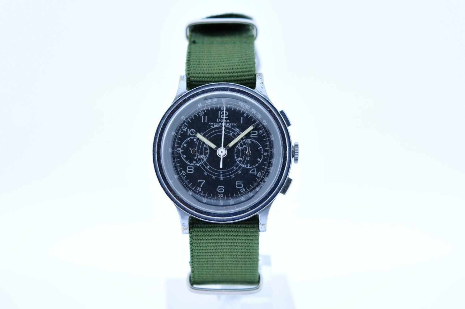 Doxa Edelstahl Armbanduhr an Textilband, Doxa Anti-Magnetic, Fliegerchronograph, Stoppfunktion, - Bild 2 aus 3