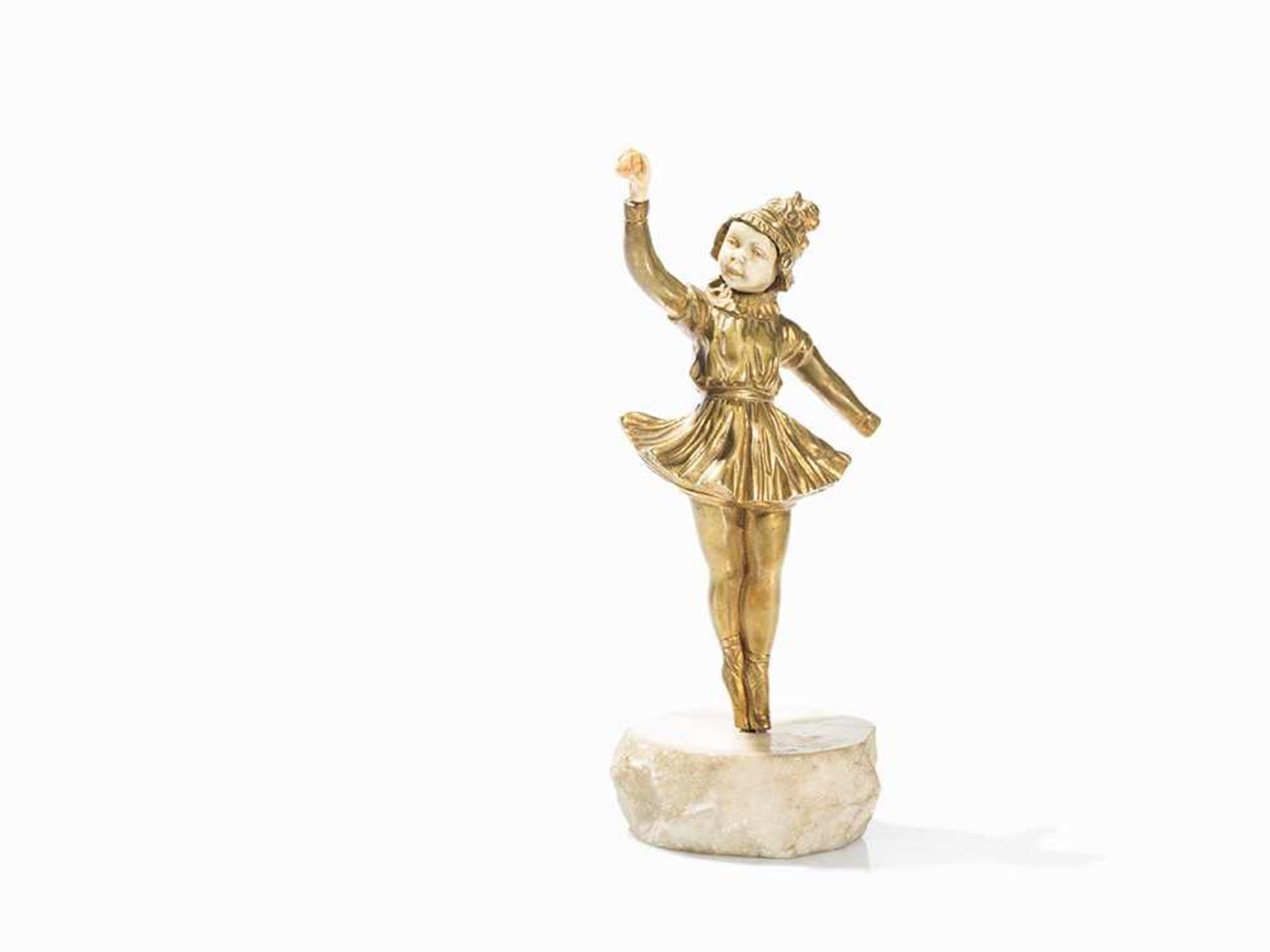 Georges Omerth, Junge Tänzerin, Bronze, Elfenbein, um 1910 Bronze, vergoldet, Elfenbein, Marmor.