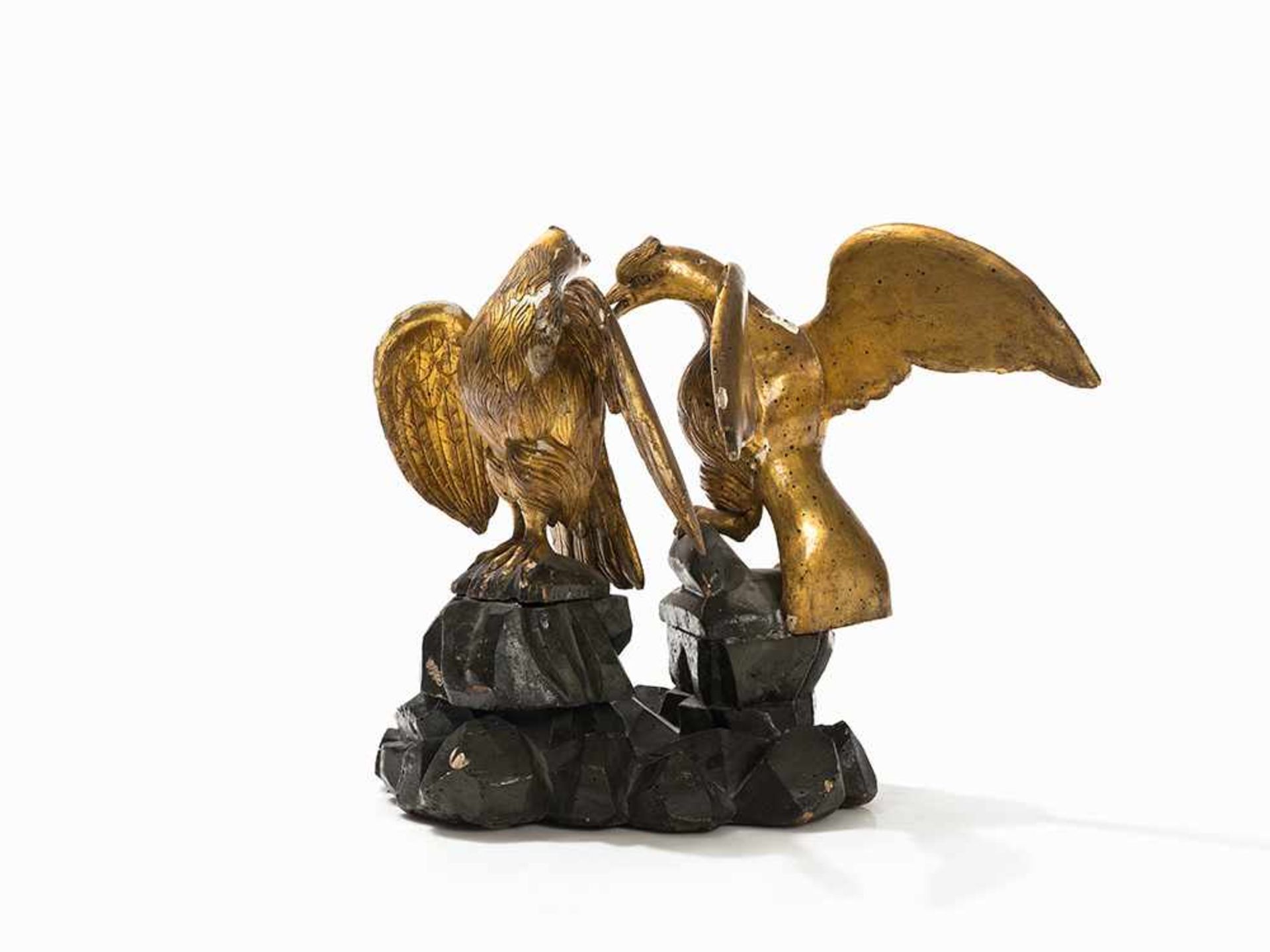 Paar Turteltauben, Holzschnitzerei, Italien, 19. Jh. Holz, geschnitzt, vergoldet und grau gefasst - Bild 5 aus 5