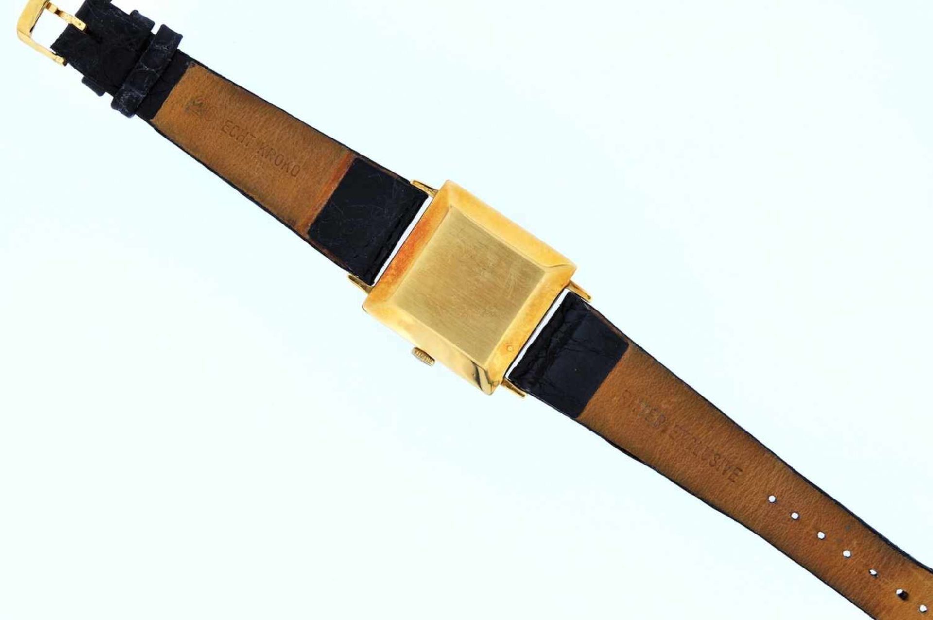 Gübelin Goldene 18karätige Armbanduhr an Lederband, Gübelin, Automatik, Ankerwerk, Datumsanzeige, - Bild 3 aus 4