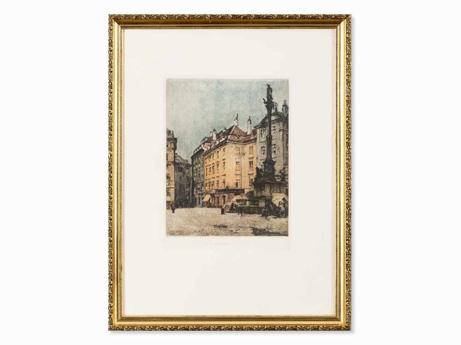 Luigi Kasimir, Mariensäule Am Hof, Farbradierung, Wien, 1911 Farbradierung auf Velin. Luigi - Bild 2 aus 5