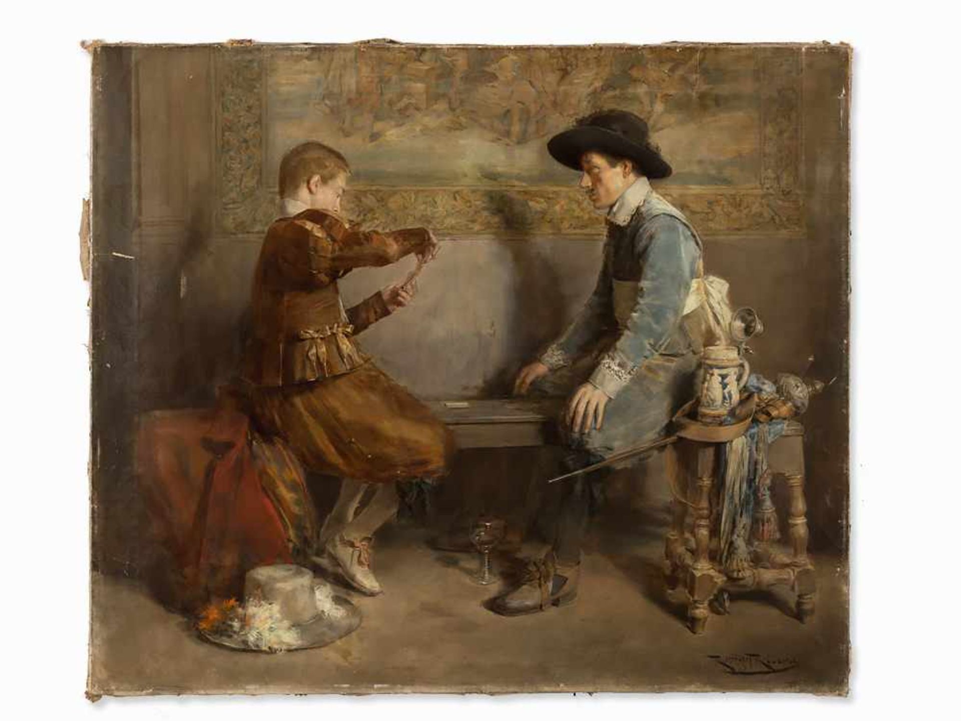 Roman Ribera Cirera (1849-1935), Kartenspieler, Öl, um 1890 Öl auf Leinwand. Spanien, um 1890. - Bild 2 aus 9