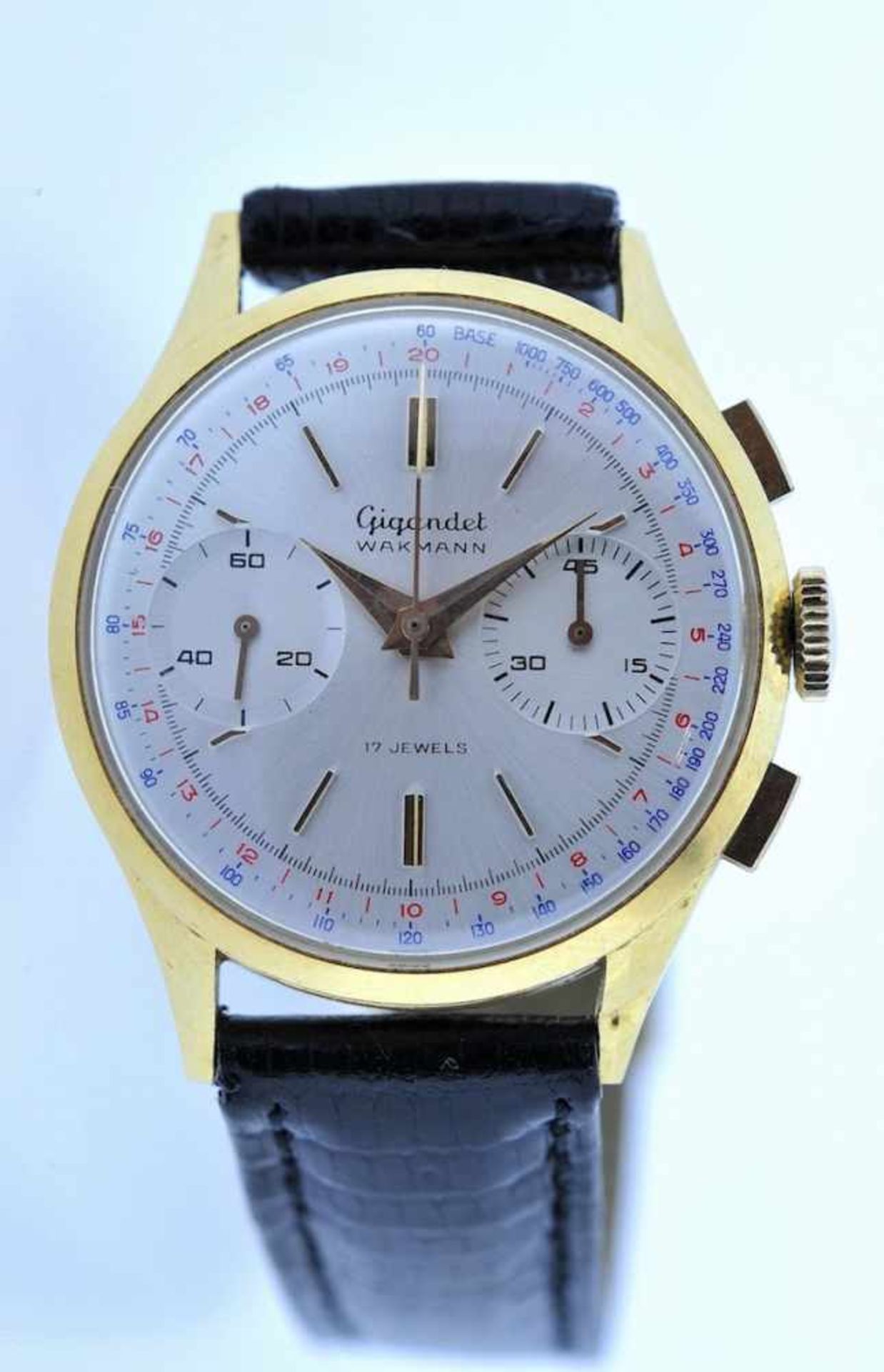 Gigandet Goldene 18karätige Armbanduhr an Lederband, Gigandet Wakmann, Chronograph, Stoppfunktion,