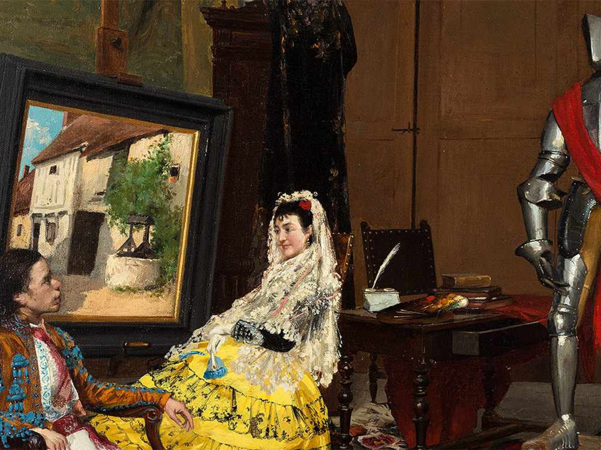 Ricardo de los Rios (1847-1929), Im Atelier des Malers, 1872 Öl auf Leinwand, doubliert. Spanien, - Bild 5 aus 8