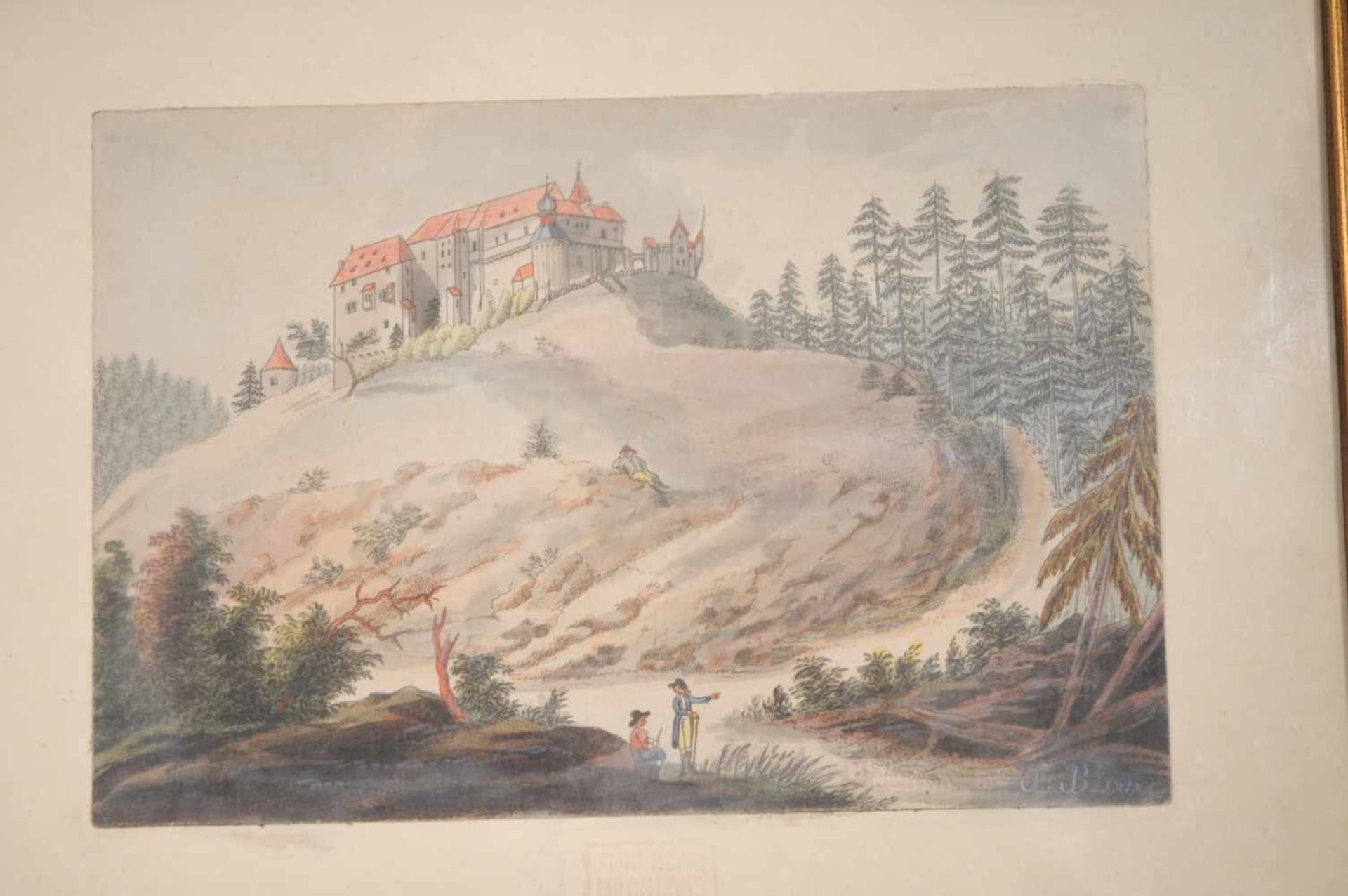 Tina Blau Bunte Lithographie von Tina Blau, Landschaft mit Schloss, Maße 17 x 11 cm, in - Bild 2 aus 3