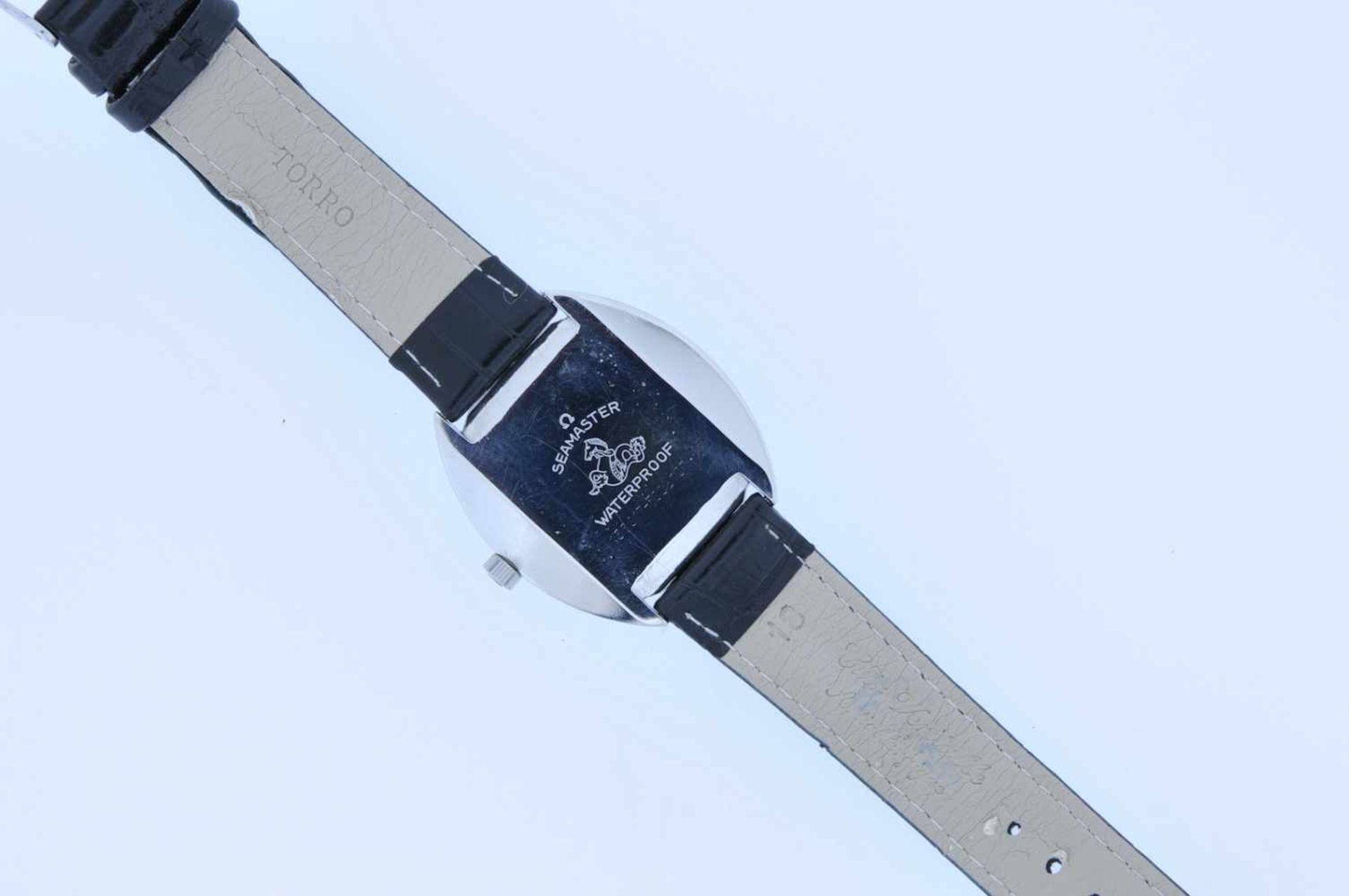 Omega Edelstahl Armbanduhr, Omega, Handaufzug, Ankerwerk, schwarzes Zifferblatt, kleines Datum, - Bild 4 aus 5