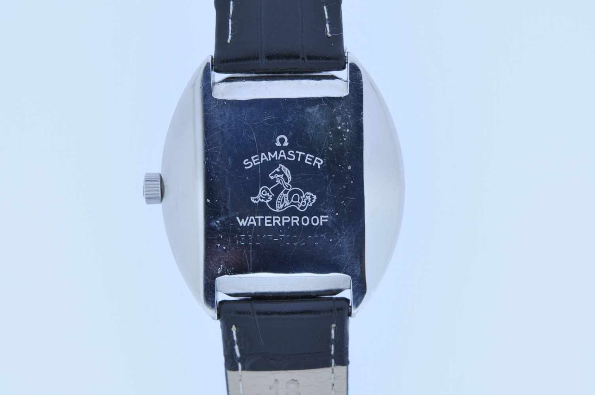 Omega Edelstahl Armbanduhr, Omega, Handaufzug, Ankerwerk, schwarzes Zifferblatt, kleines Datum, - Bild 3 aus 5