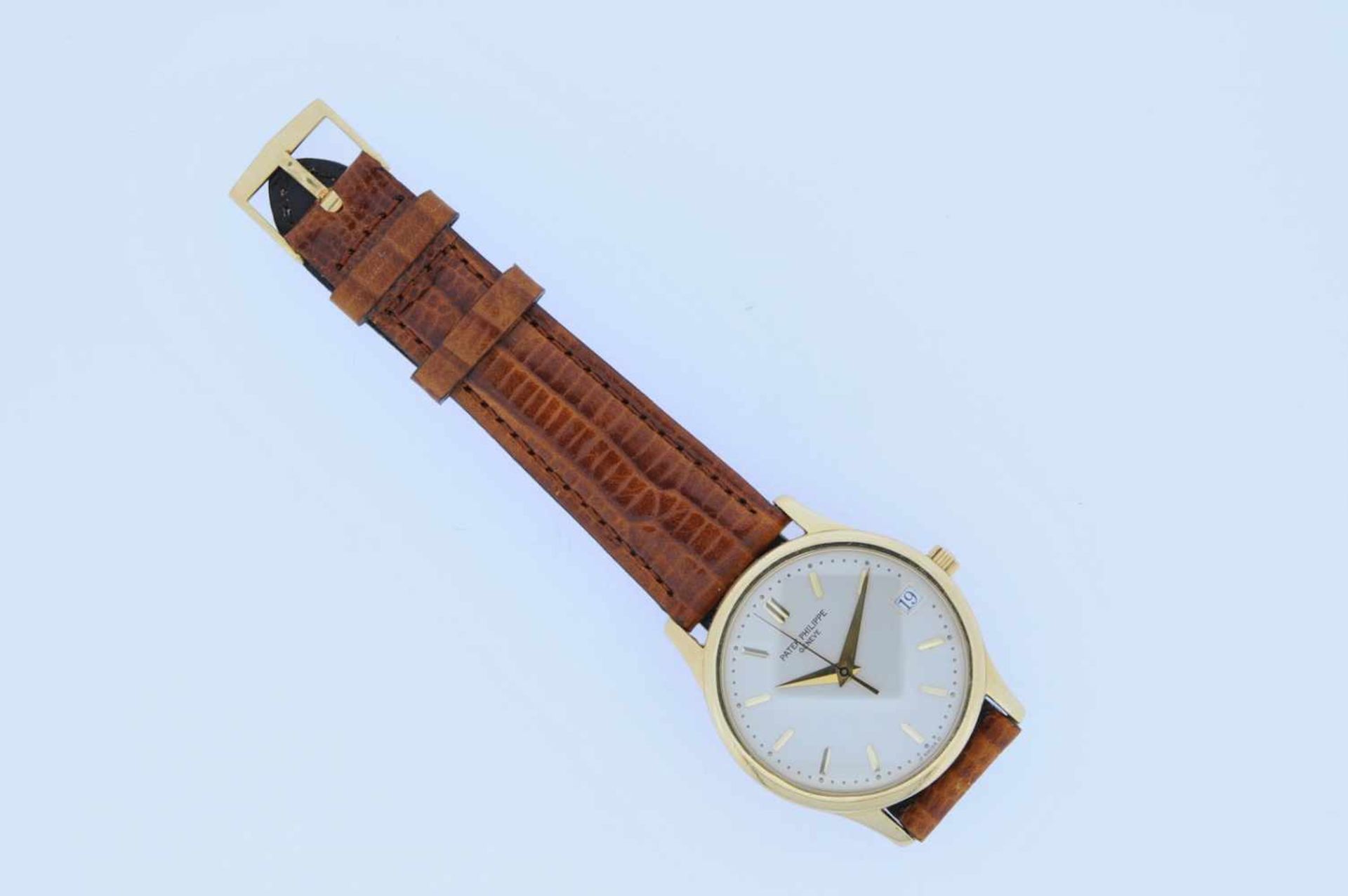 Patek Philippe Goldene 18 karätige Armbanduhr, Patek Philippe Calatrava, Ref.3998, Automatik, - Bild 2 aus 3