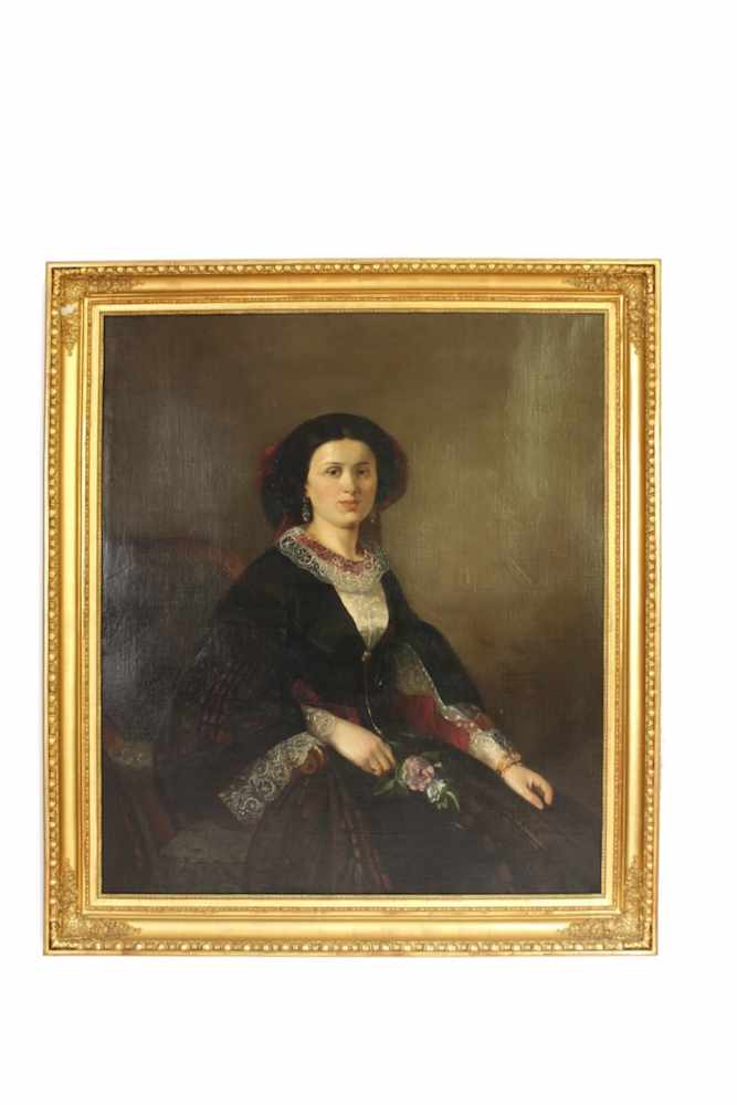 BILDNIS EINER ADELIGEN DAME Vermutlich Coburg, Johann Joseph Schweigart (1789 - ?), Öl auf Leinwand,