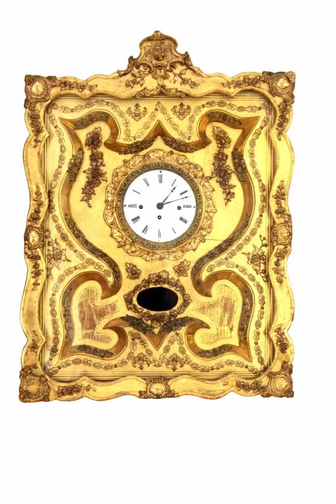 BLONDELRAHMENUHR Um 1840, Viertelstundenwerk, blattvergoldet, Höhe 89 cm