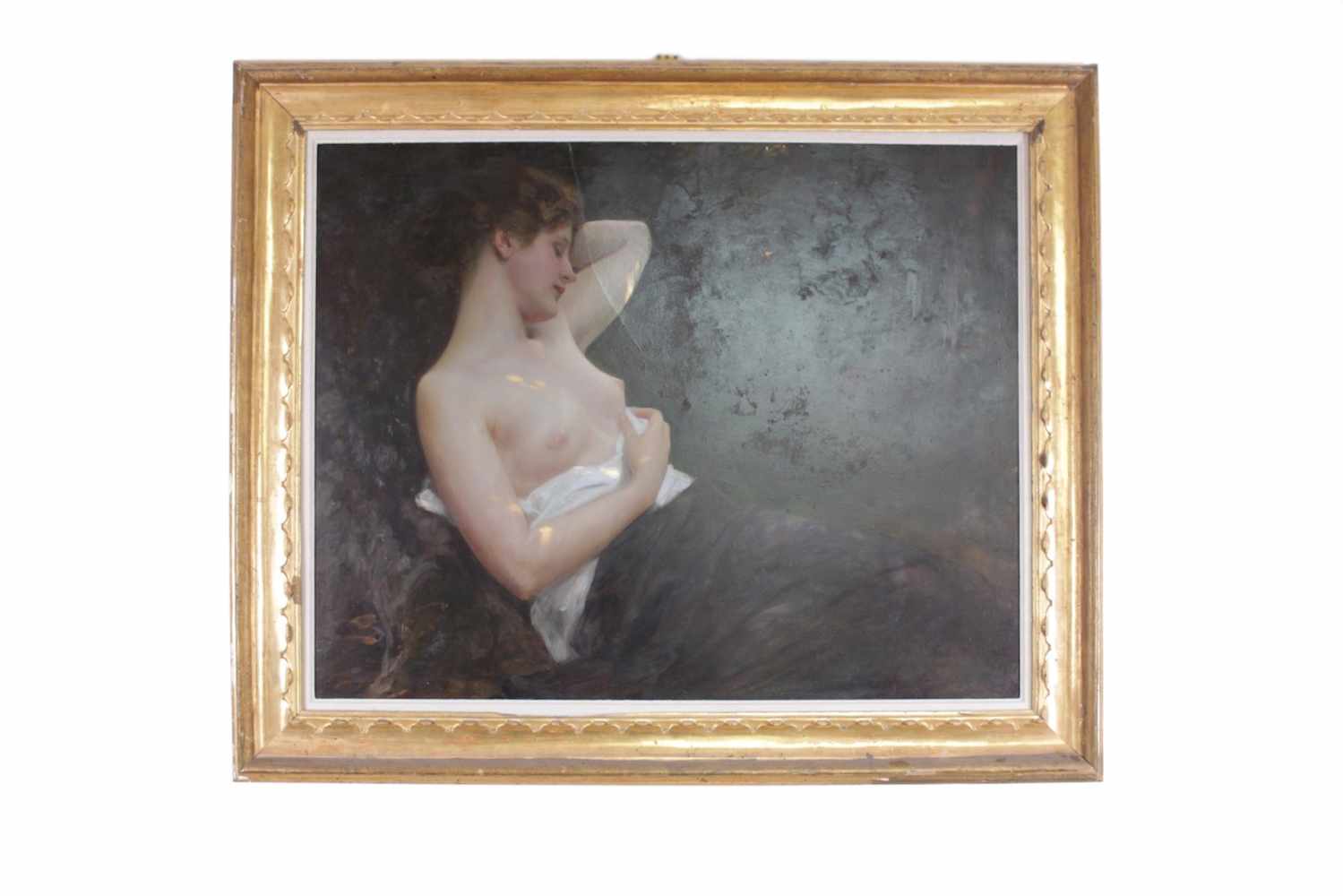 BILDNIS EINER NACKTEN DAME Albert Ritzberger (1853 - 1915), Öl auf Holz, 98 x 78 cm, in