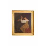 HARFENSPIELERIN Bildnis einer Harfenspielerin, Maler unbekannt, um 1880, Öl auf Leinwand, 70 x 60