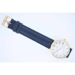 Omega Goldene Vintage Armbanduhr, Omega, Handaufzug, Datum, Zentralsekunde, weißes Zifferblatt, an