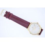 Omega Goldene Vintage Armbanduhr, Omega, Handaufzug, weißes Zifferblatt, an Lederband, guter