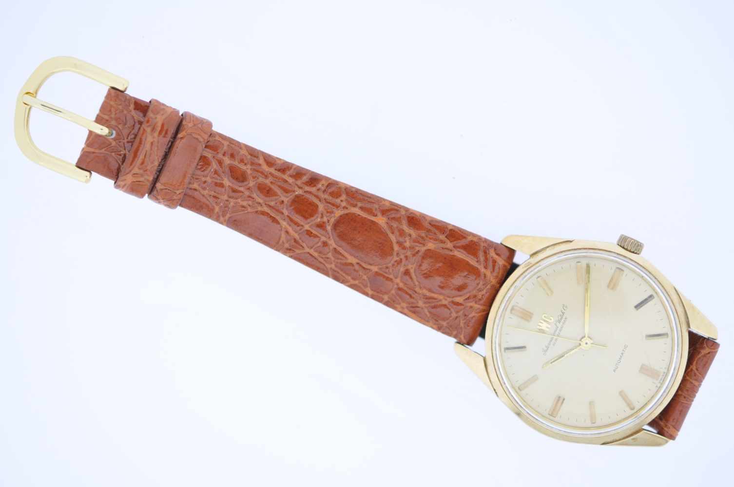IWC Goldene 18 karätige Vintage Armbanduhr, Automatik, Ankerwerk, beiges Zifferblatt, an