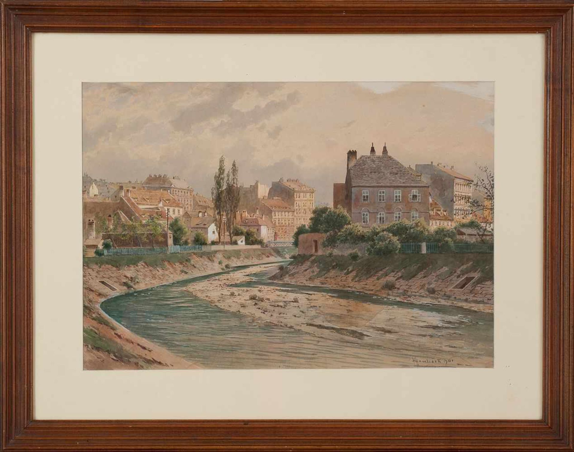 WienflussVincenz Havlicek (Wien 1864 - 1914) Aquarell auf Papier49 x 63 cm, signiert rechts unten „