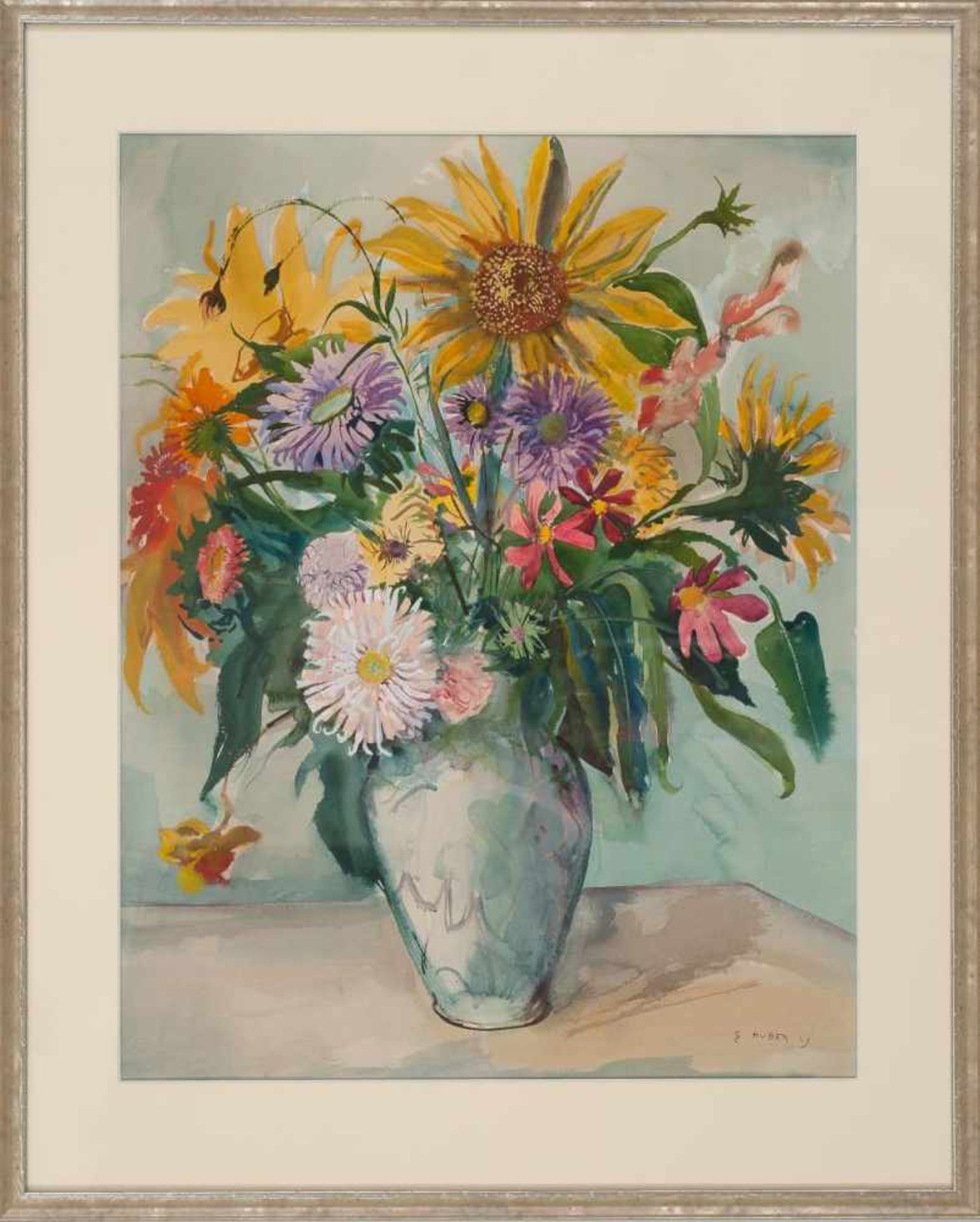 BlumenstillebenErnst Huber (Wien 1895 - 1960) Mischtechnik auf Papier60 x 47 cm, signiert und