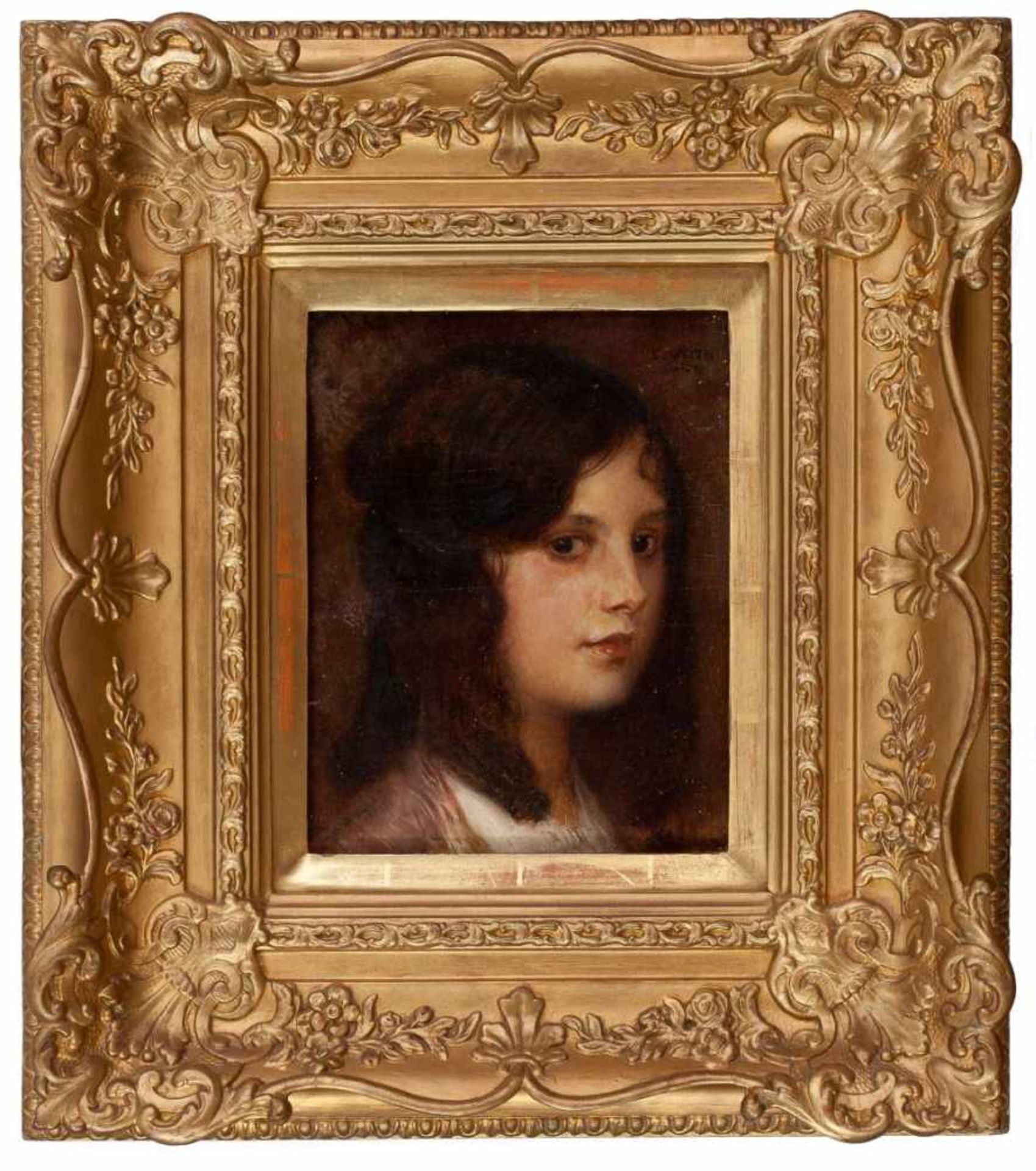 Porträt einer jungen FrauEduard Veith (Neutitschein 1856 - 1925 Wien)Öl auf Holz 26 x 20 cm,